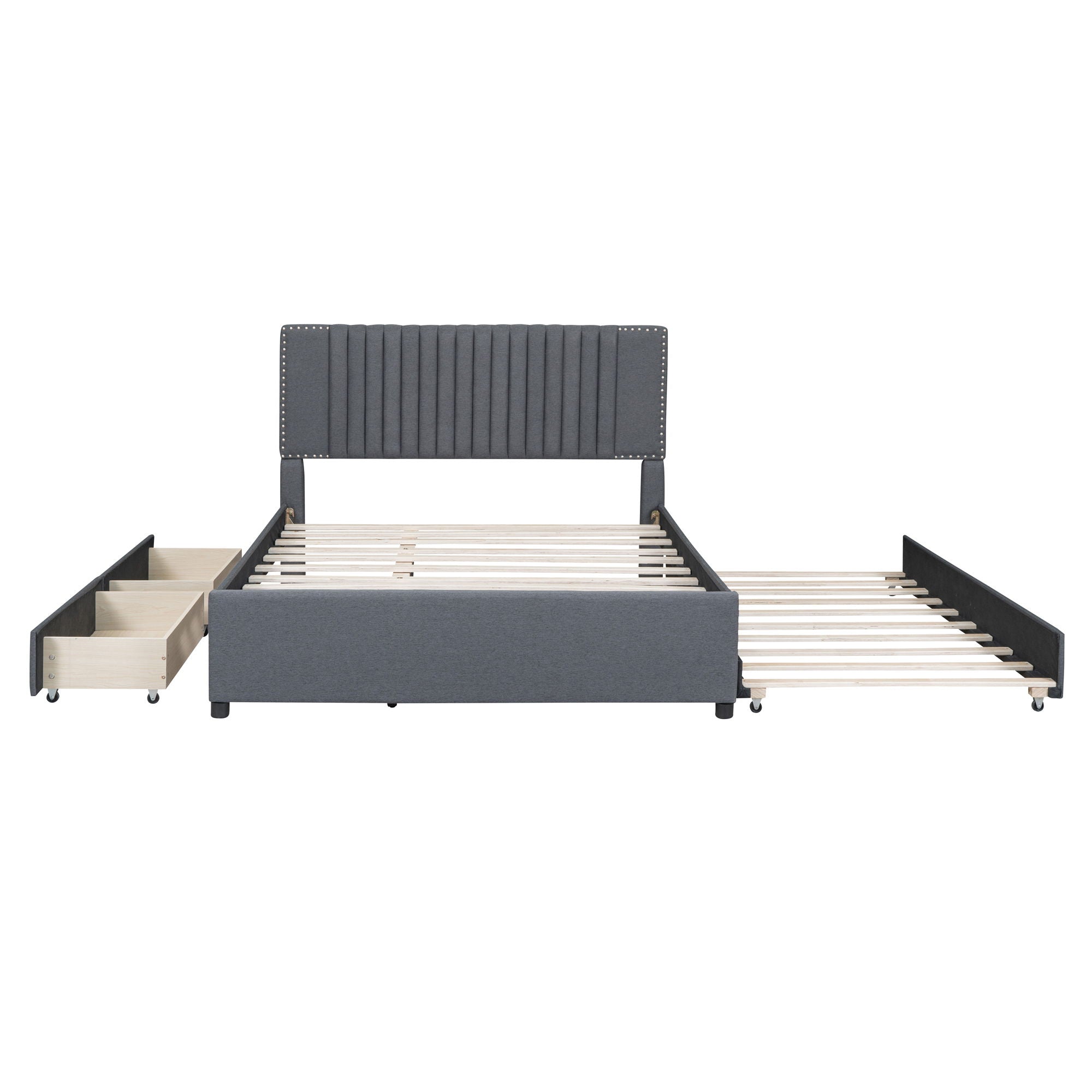 Upholstered Platform Bed With Drawers, Classic Headboard Design