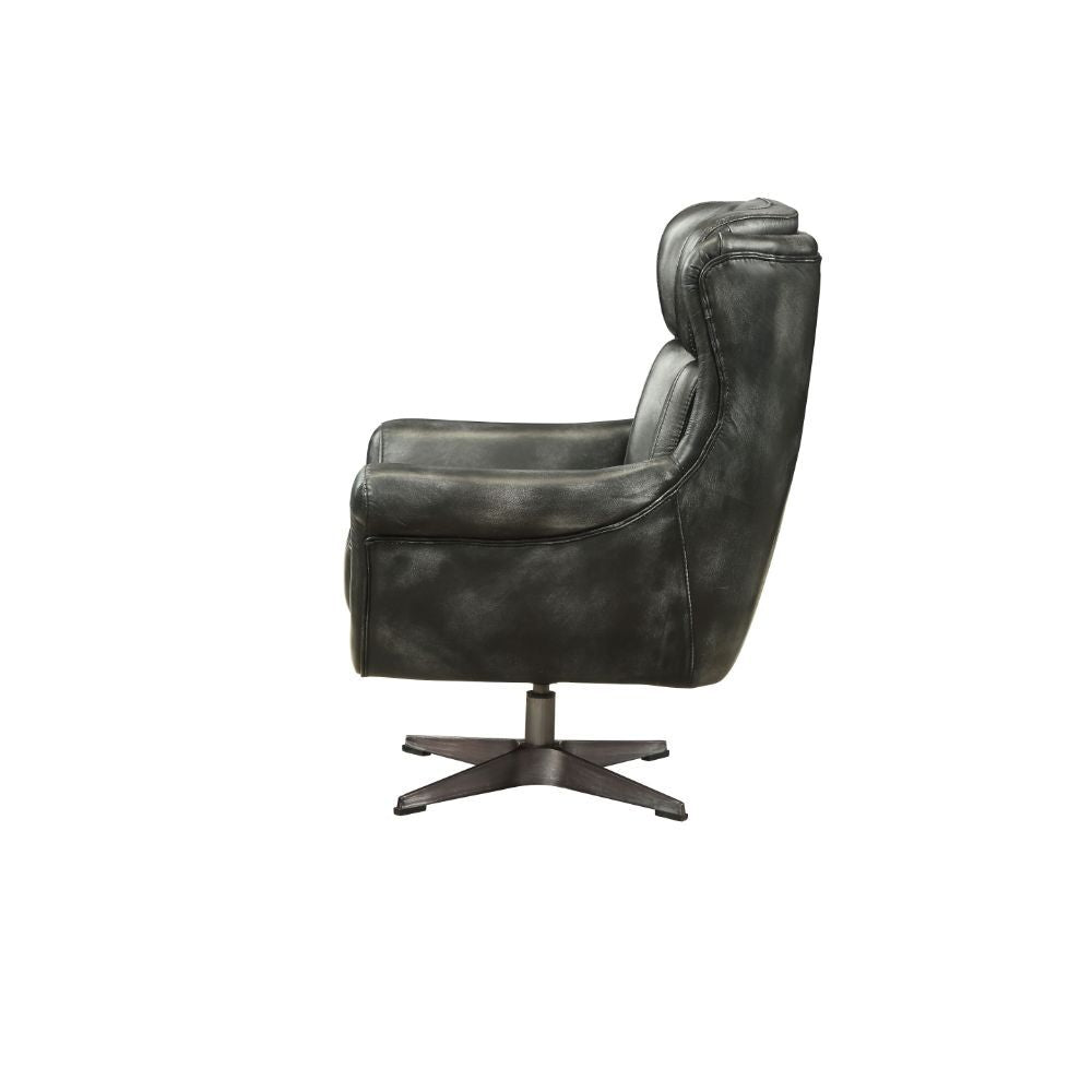 ACME Asotin - Accent Chair - Vintage Black Top Grain Leather | Meri Furniture