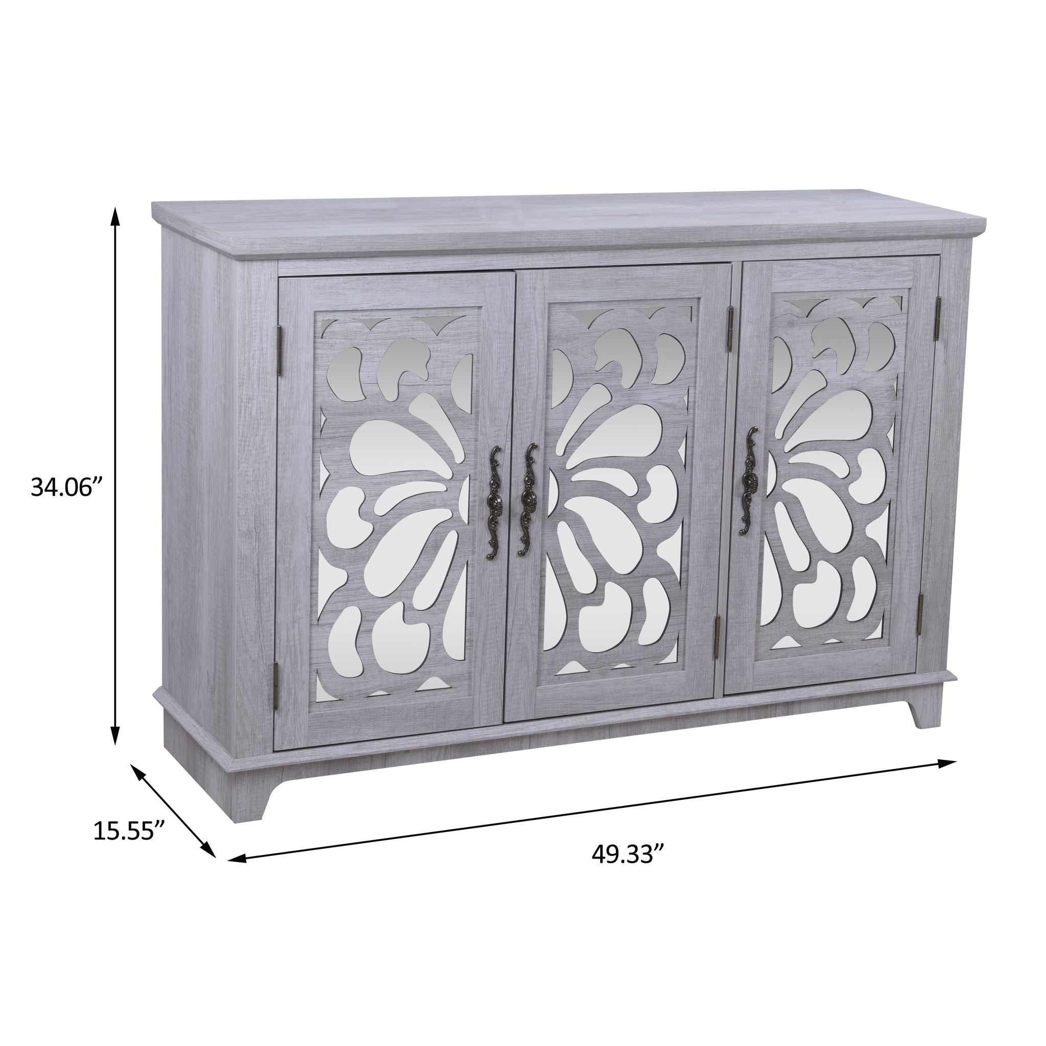 3 Door Mirrored Sideboard Cabinet With Adjustable Shelves
