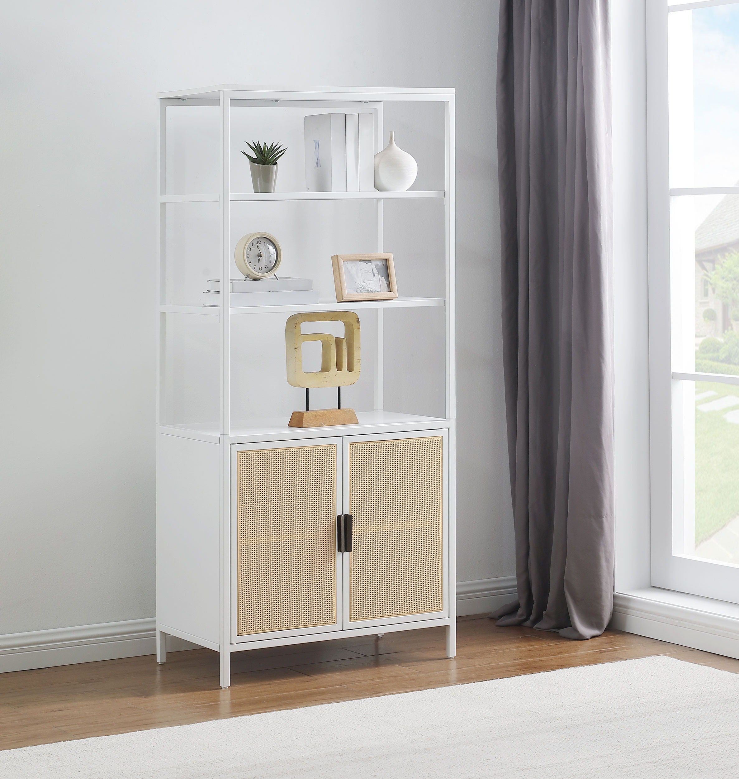 Coaster Fine Furniture Amherst - 3-Shelf Radio Weave Cane Metal Accent Cabinet | Meri Furniture