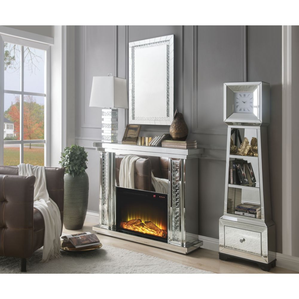 ACME Nysa - Fireplace - Mirrored & Faux Crystals - 39" | Meri Furniture