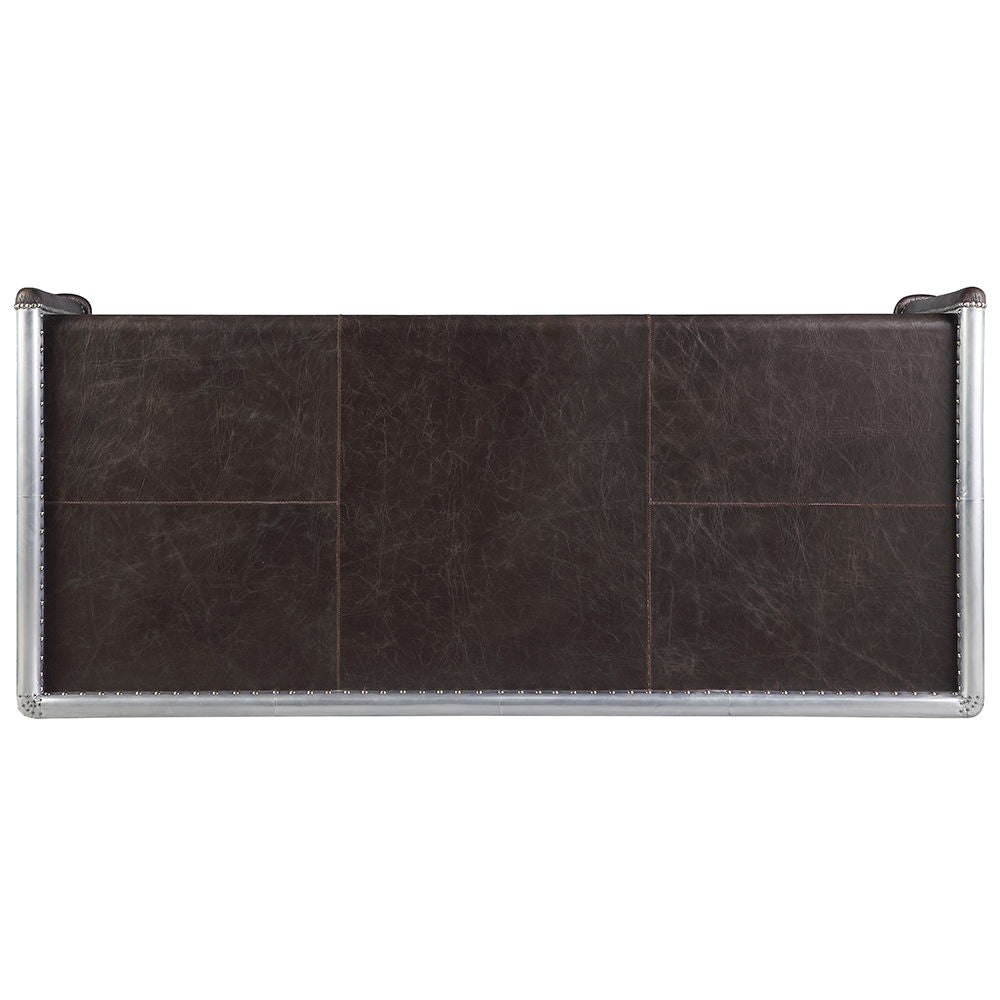 Brancaster - Executive Writing Desk - Distress Chocolate Top Grain Leather & Aluminum