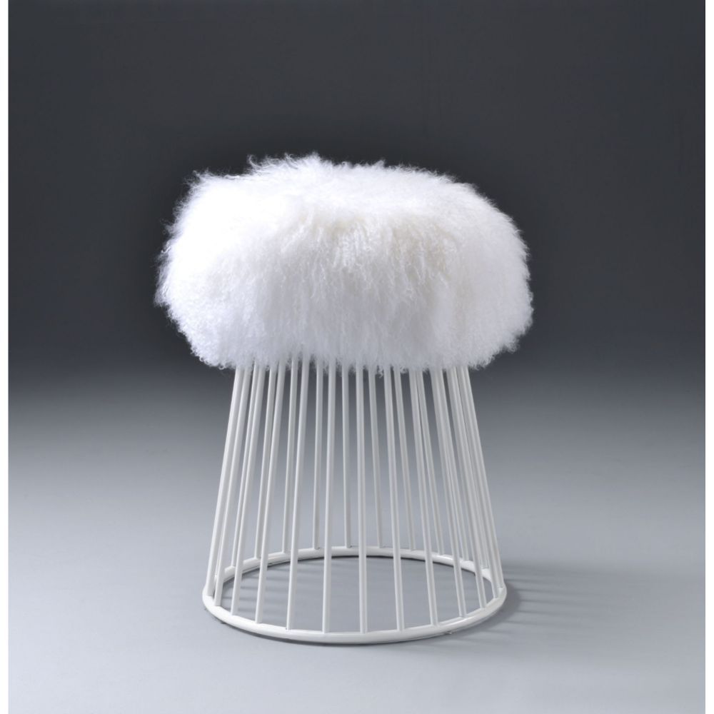 ACME Bagley - Ottoman - Wool & White | Meri Furniture