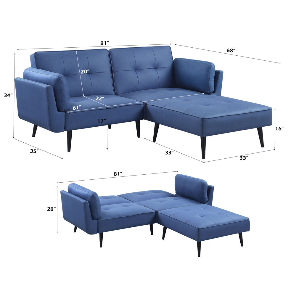 Nafisa - Adjustable Sofa & Ottoman - Blue Fabric