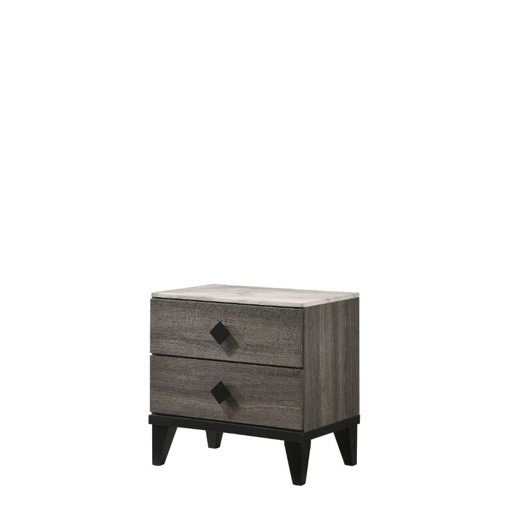 ACME Avantika - Nightstand - Faux Marble & Rustic Gray Oak | Meri Furniture