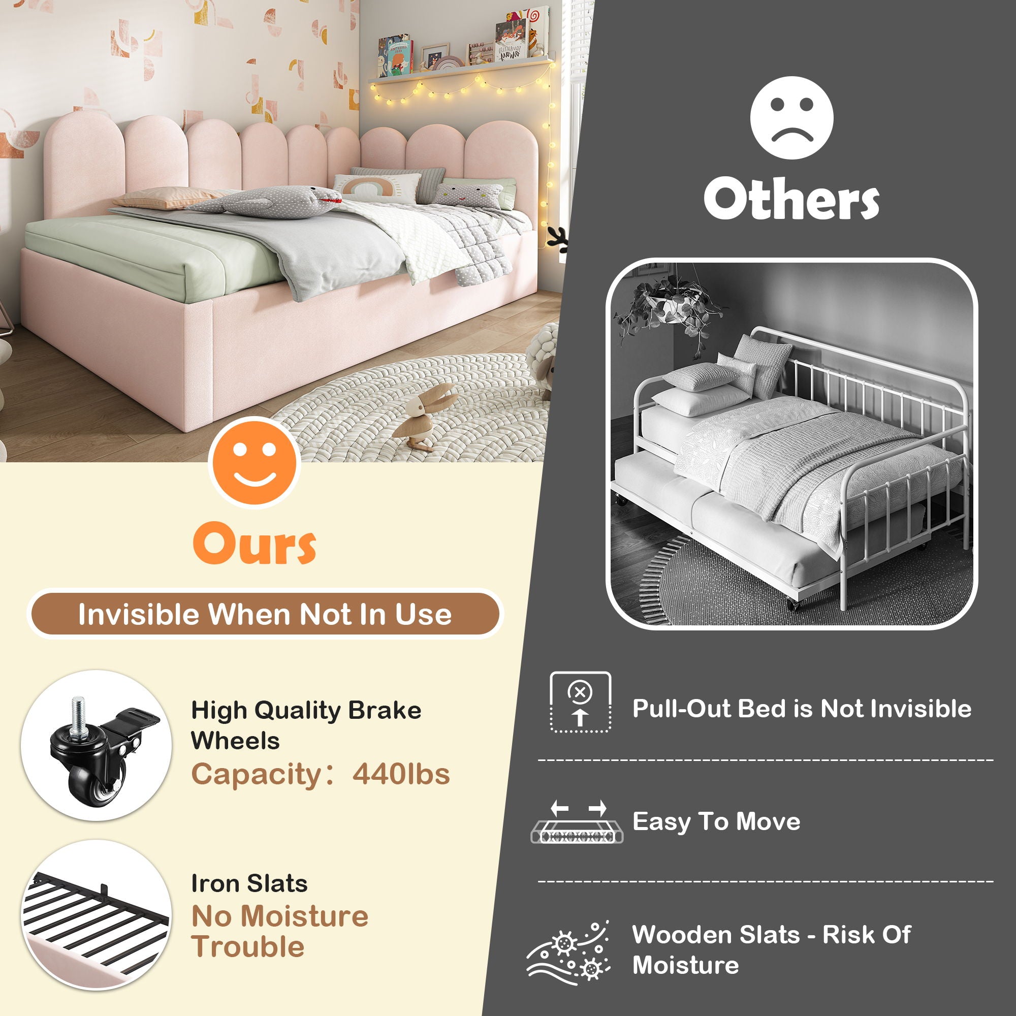 Upholstered Daybed With Metal Slatted Base