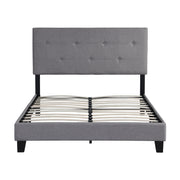 Modern Upholstered Platform Bed Frame With Button Tufted Linen Headboard And Wood Slat Support