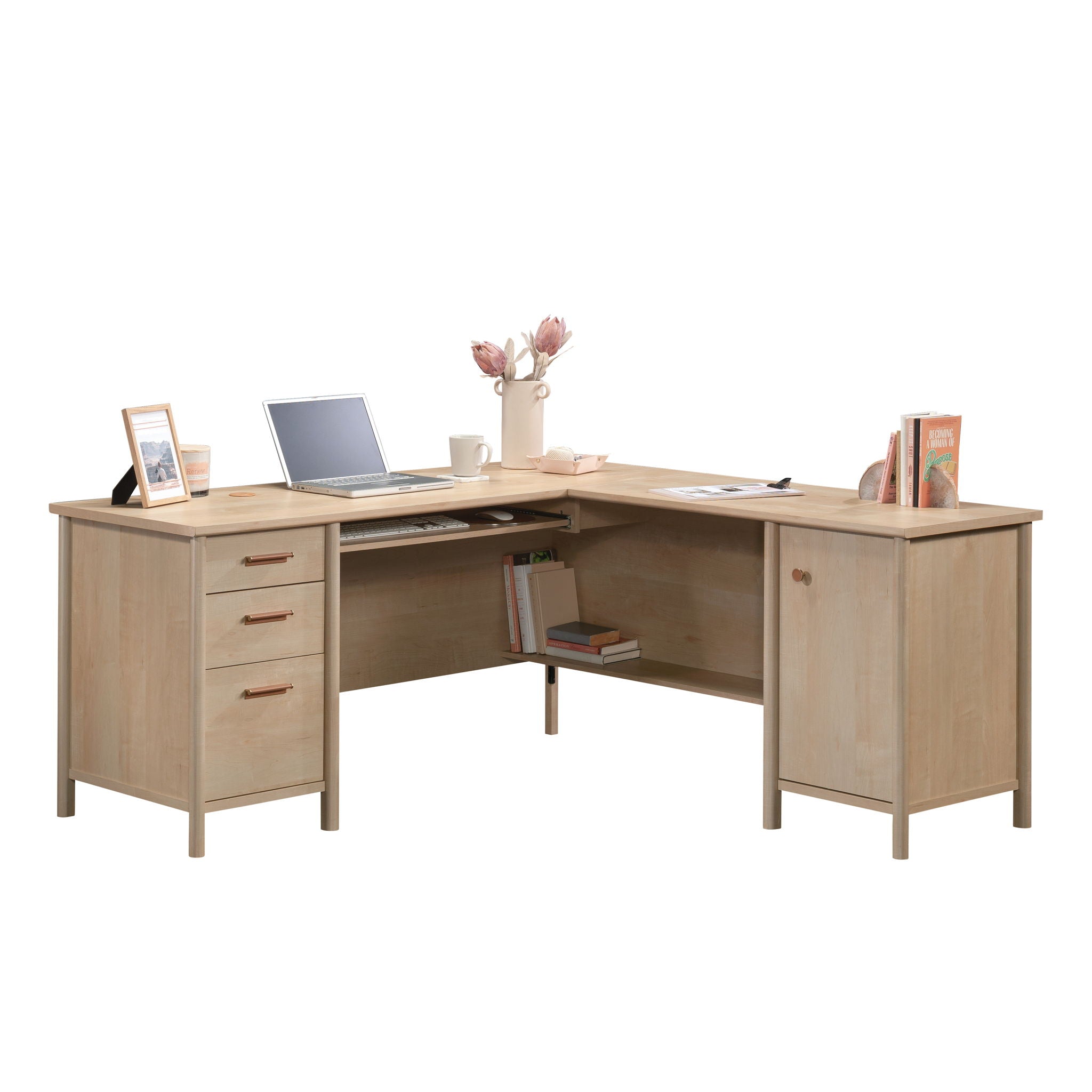 L-Shaped Home Office Desk in Natural Maple