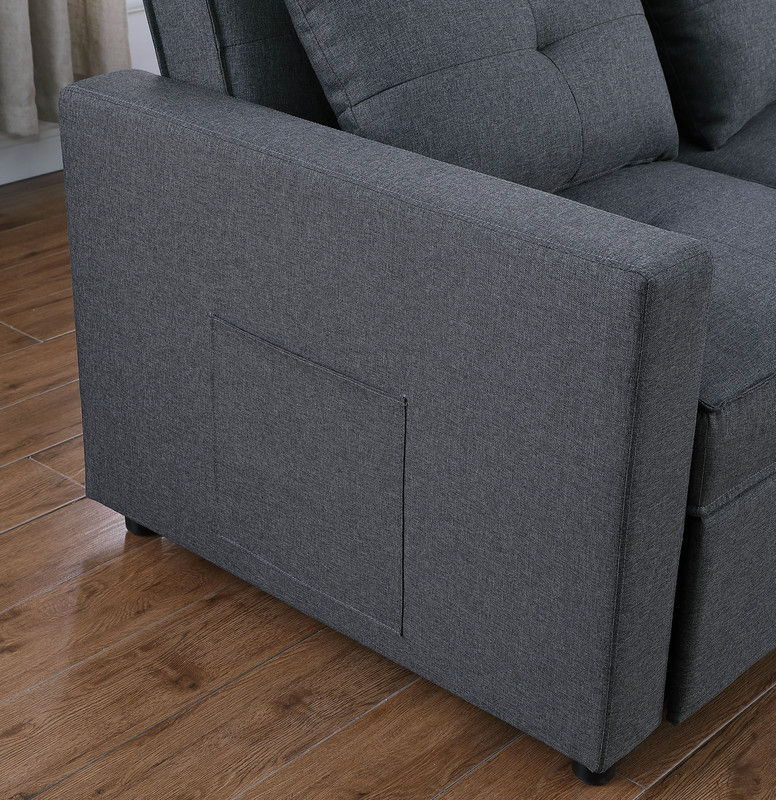 Zoey 79.75"W Dark Gray Linen Convertible Sleeper Sofa with Side Pocket
