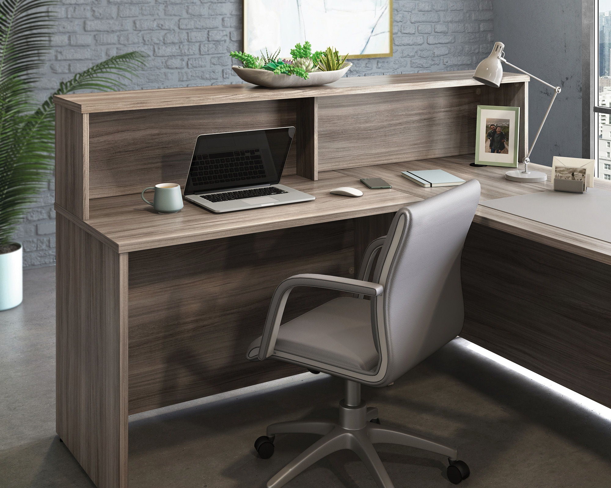 Reception Desktop Hutch in Hudson Elm