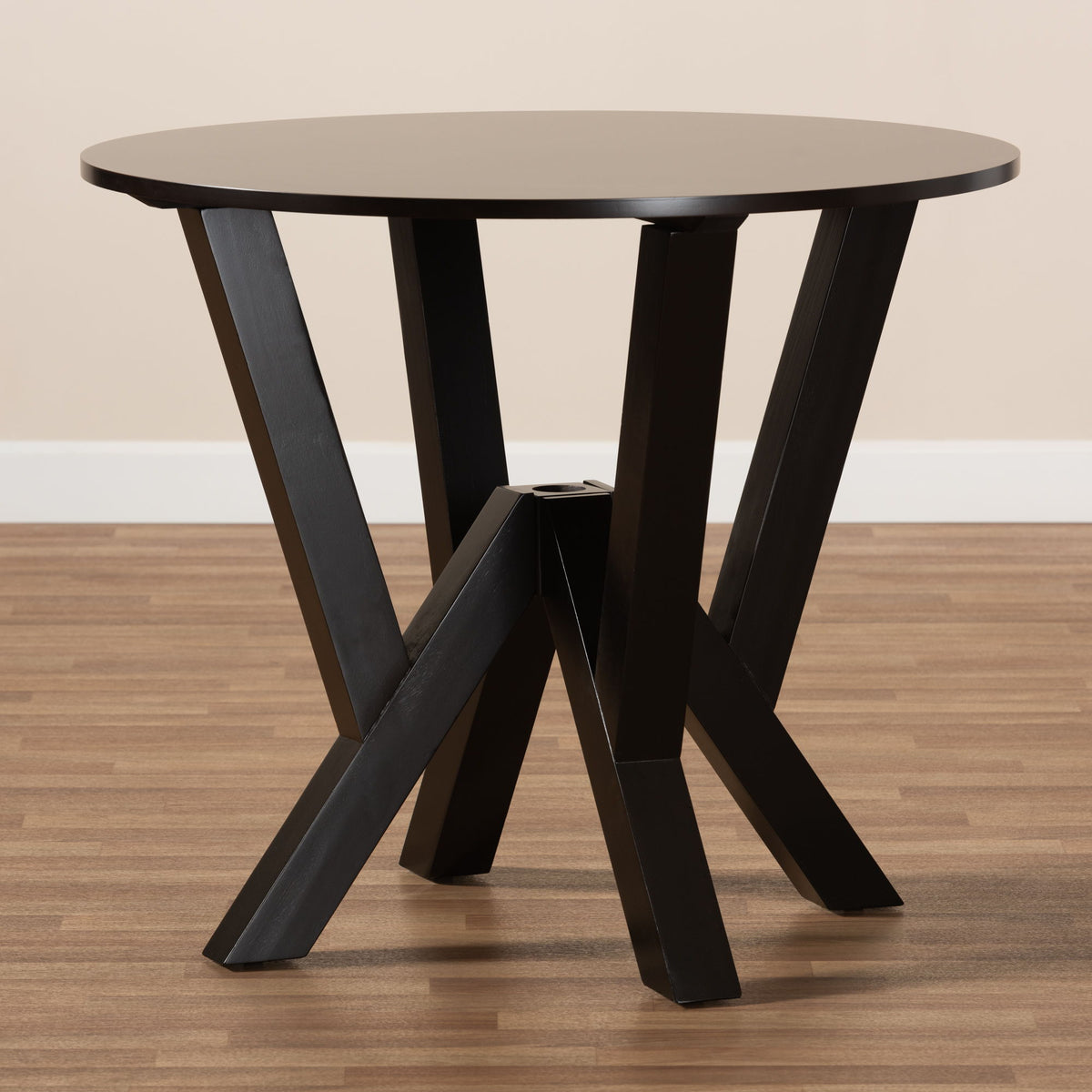 Irene Modern and Contemporary Dark Brown Finished 35-Inch-Wide Round Wood Dining Table