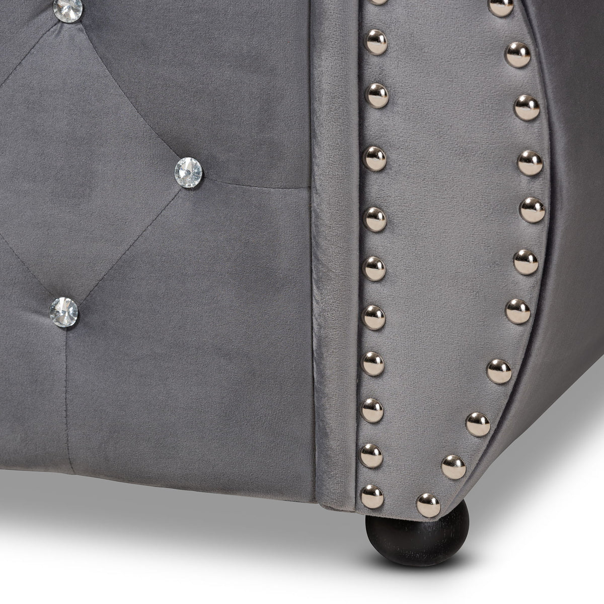Abbie Traditional and Transitional Grey Velvet Fabric Upholstered and Crystal Tufted Queen Size Daybed