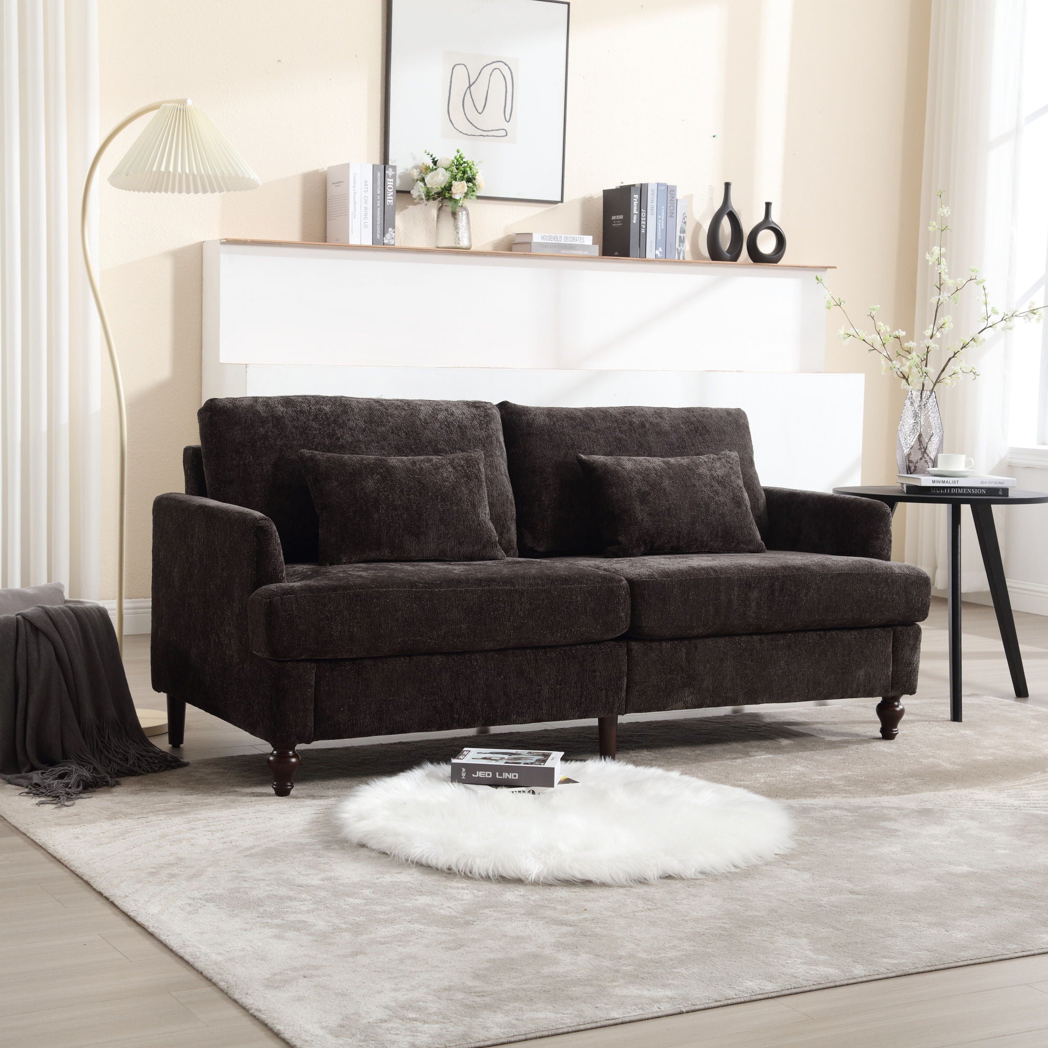 Mid Century Modern Fabric Loveseat Sofa, 2 Seat Upholstered Couch