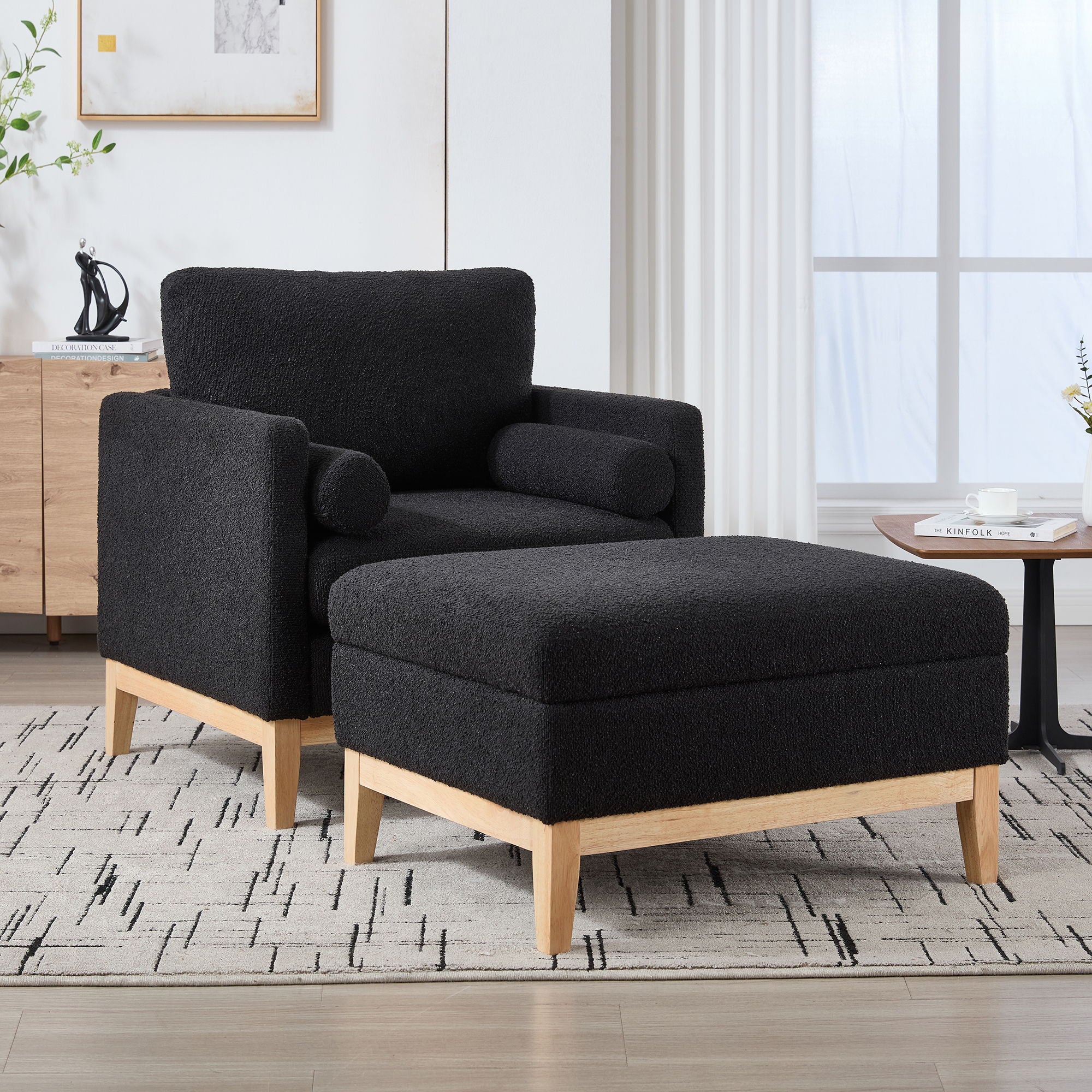 Oversized Swivel Barrel Accent Chair And Ottoman Set With Storage