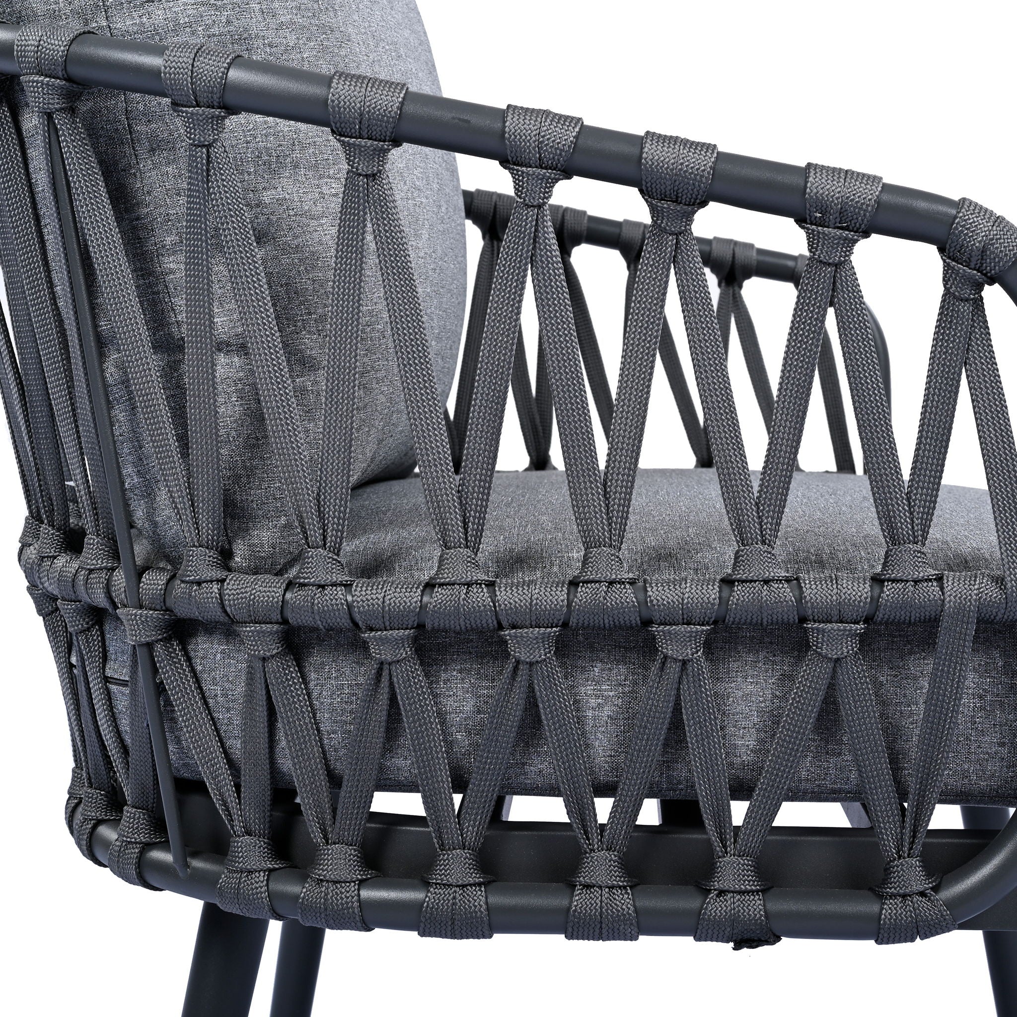 4 Piece Outdoor Patio Furniture Set, Metal Chairs With Woven Rope U Shaped Backrest