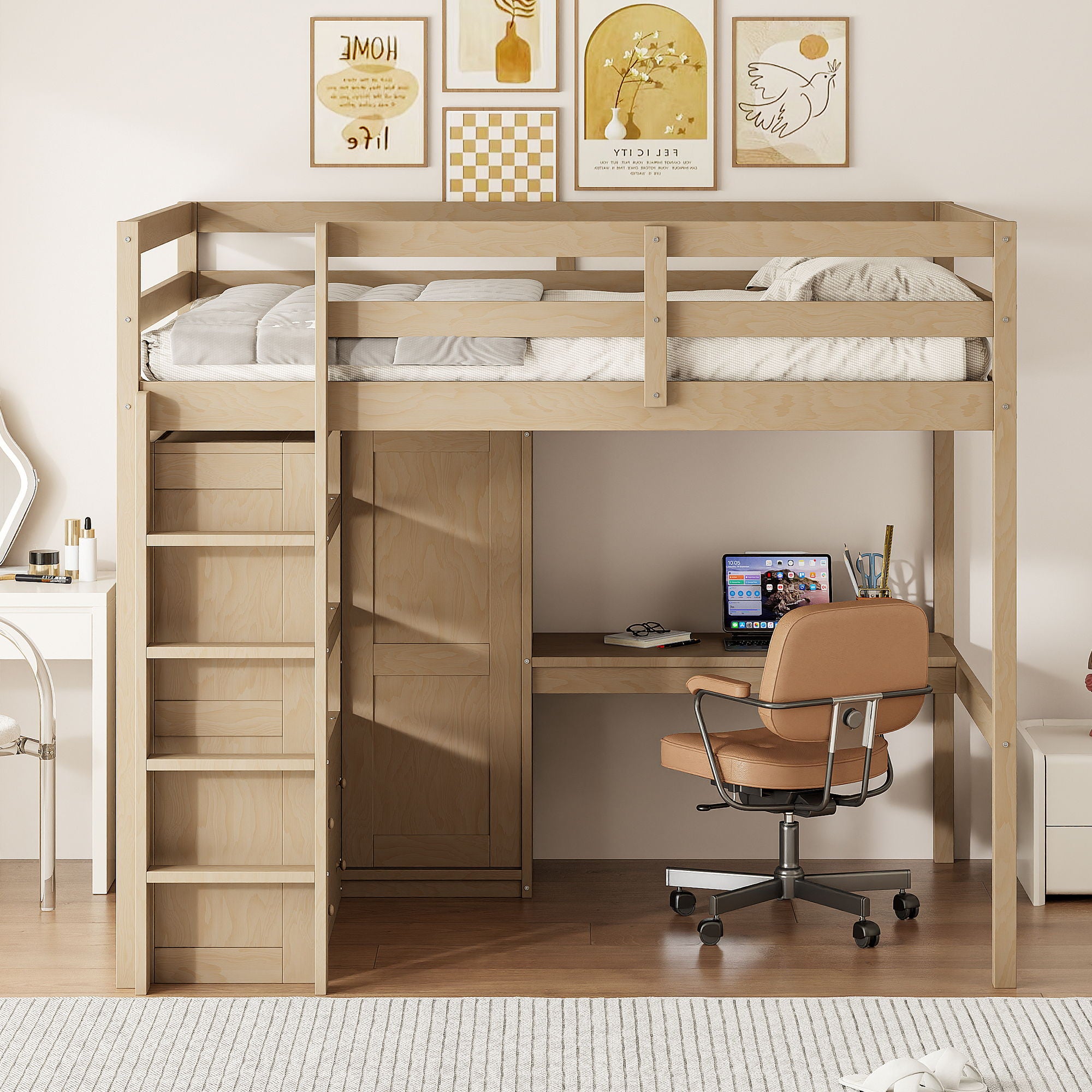 Loft Bed With Built In Wardrobe, Desk, Shelves And Drawers