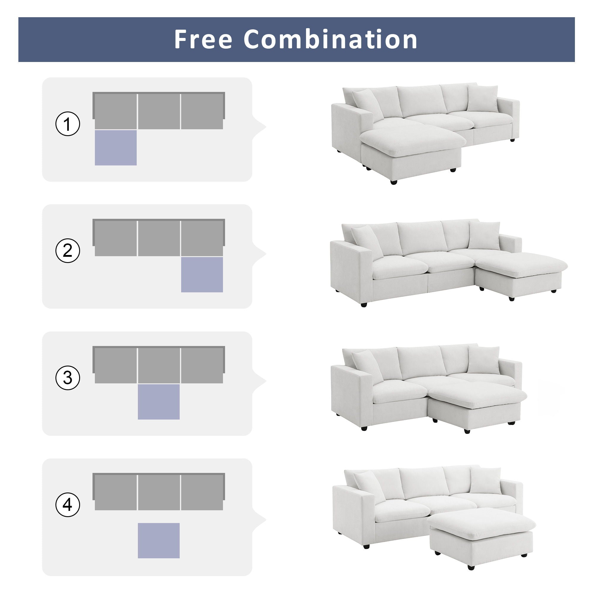 Modern Sectional Sofa With Throw Pillows, Cloud L Shaped Couch Set With Wide 4 Seat Comfy Couch Set With Movable Ottoman