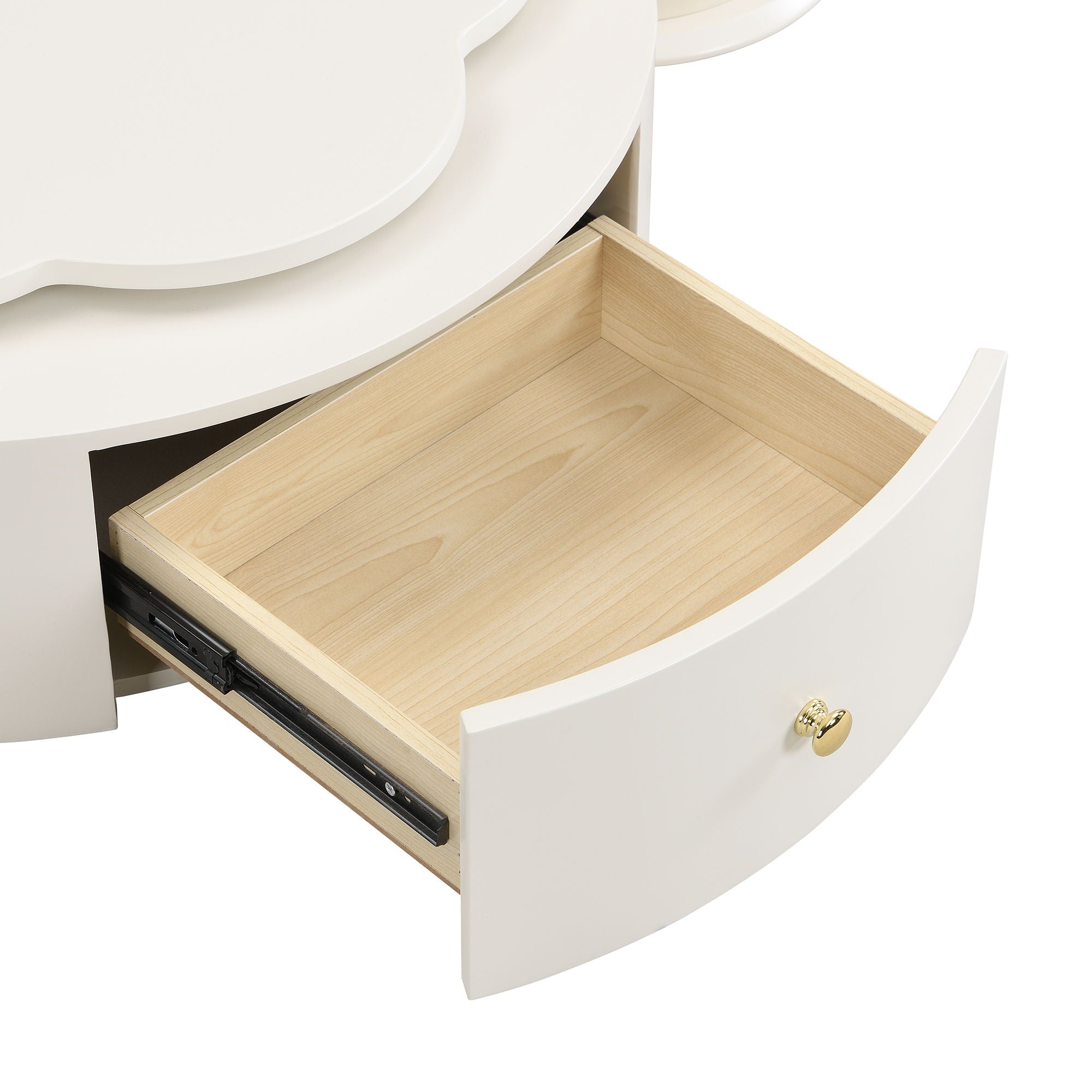 Modern Round Coffee Table (Set of 2), 360 Degree Rotatable Flower Shaped Top With 2 Drawers, Top Circle Side Table End Table With Glass For Living Room - Off White