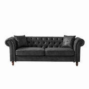 Chesterfield Sofa, High Tech Fabric Roll Armrest, 3 Seater Mid Century Modern Couch - Black