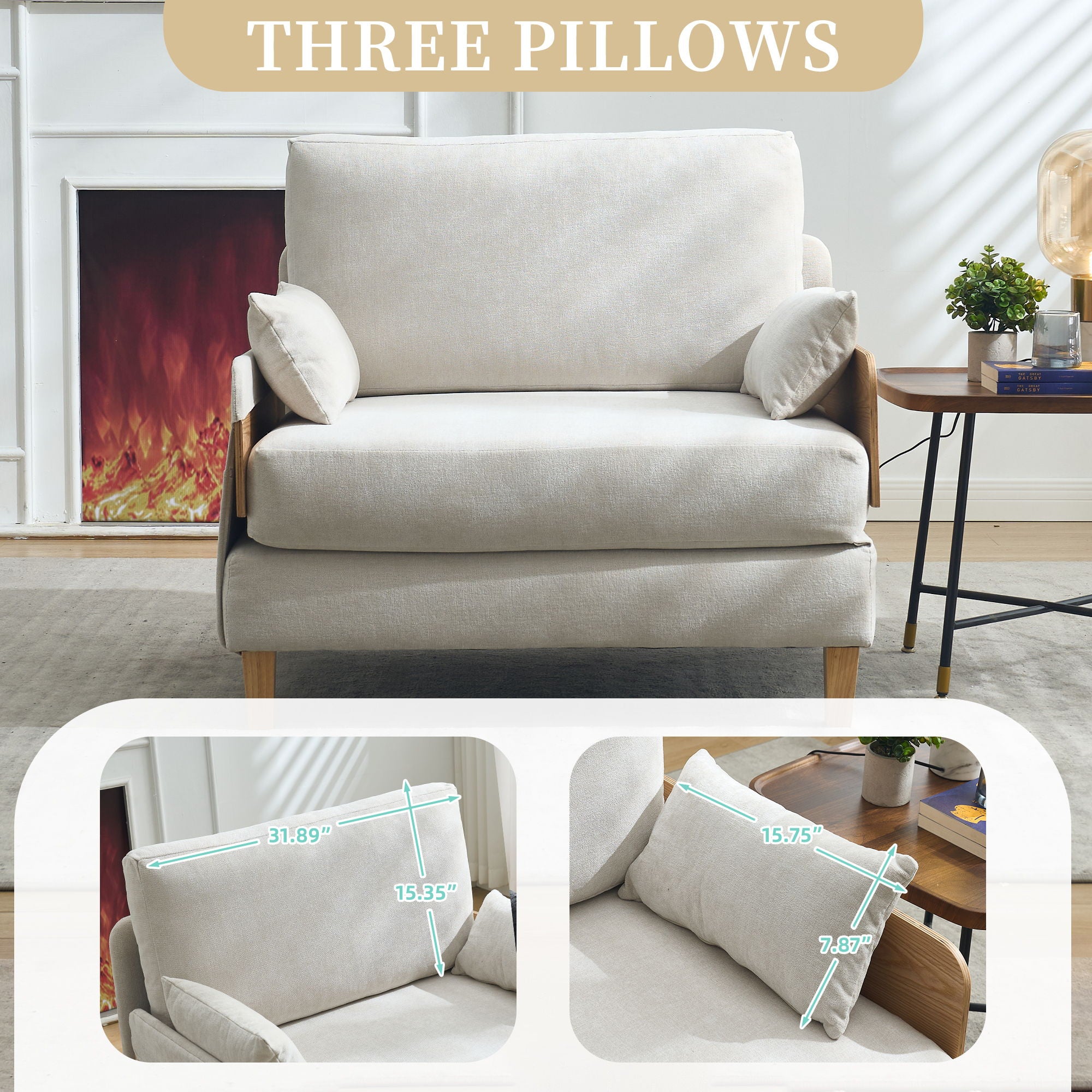 Mid Century Modern Foldable Sofa Bed, 3 In 1 Convertible Sleeper With 3 Pillows