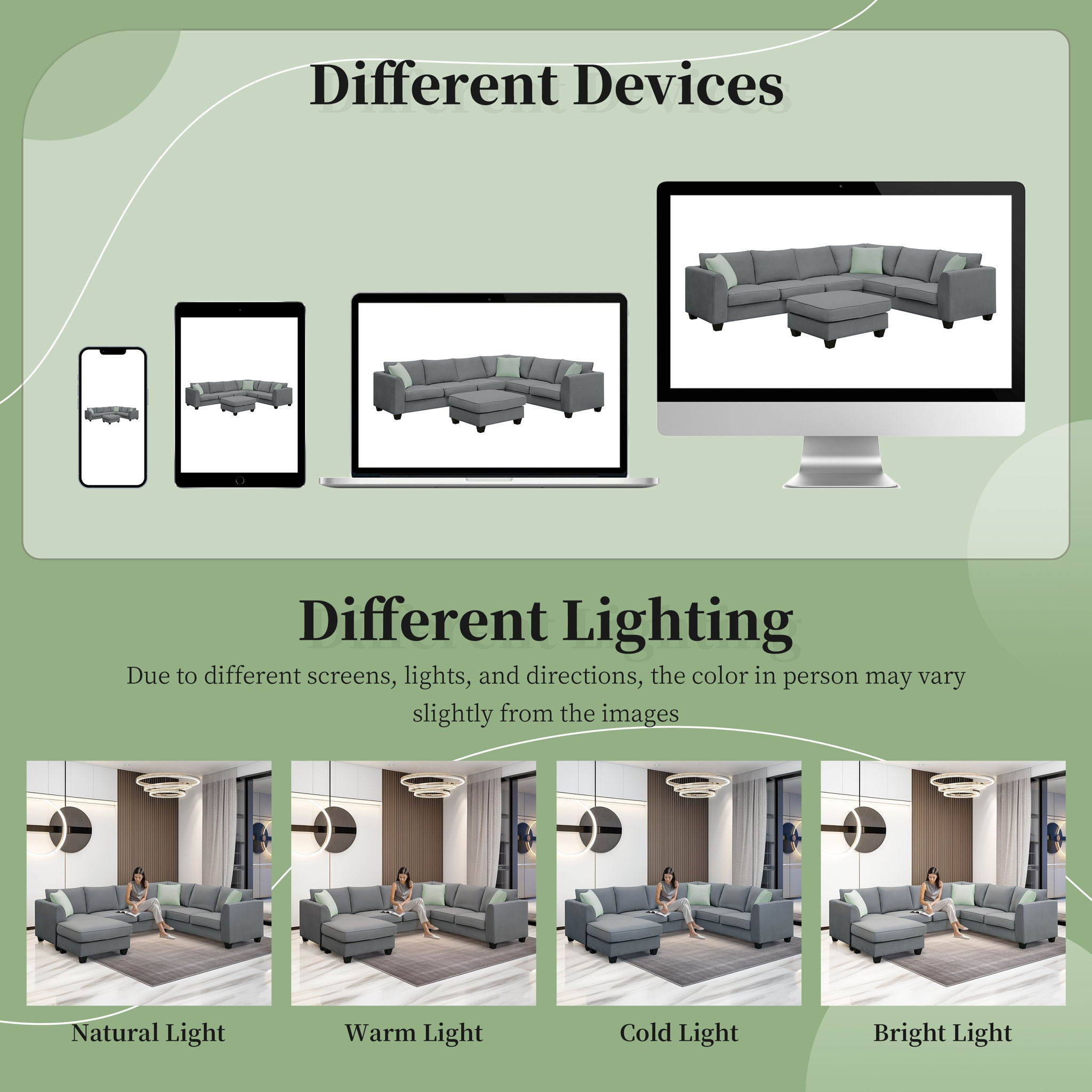 Sectional Sofa Couches Living Room Sets, 7 Seats Modular Sectional Sofa With Ottoman, L Shape Fabric Sofa Corner Couch Set With 3 Pillows