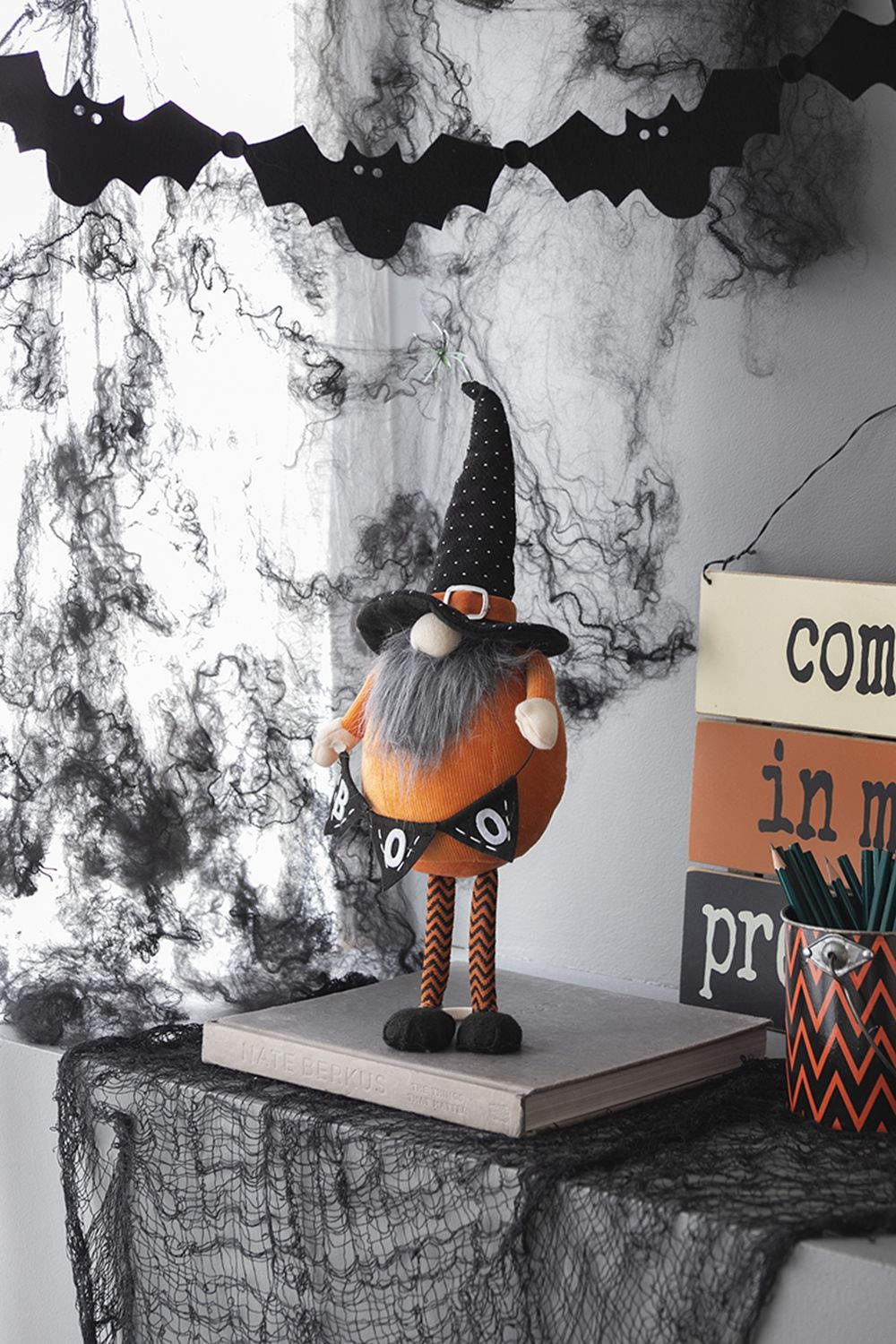 Standing Gnome With Gnome & Holding Banner, For Halloween Decor