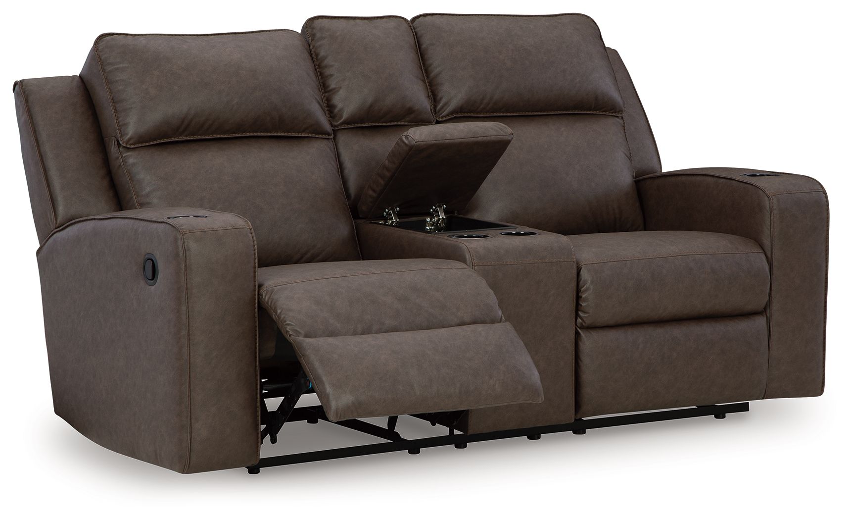 Signature Design by Ashley® Lavenhorne - Granite - Dbl Rec Loveseat W/Console | Meri Furniture