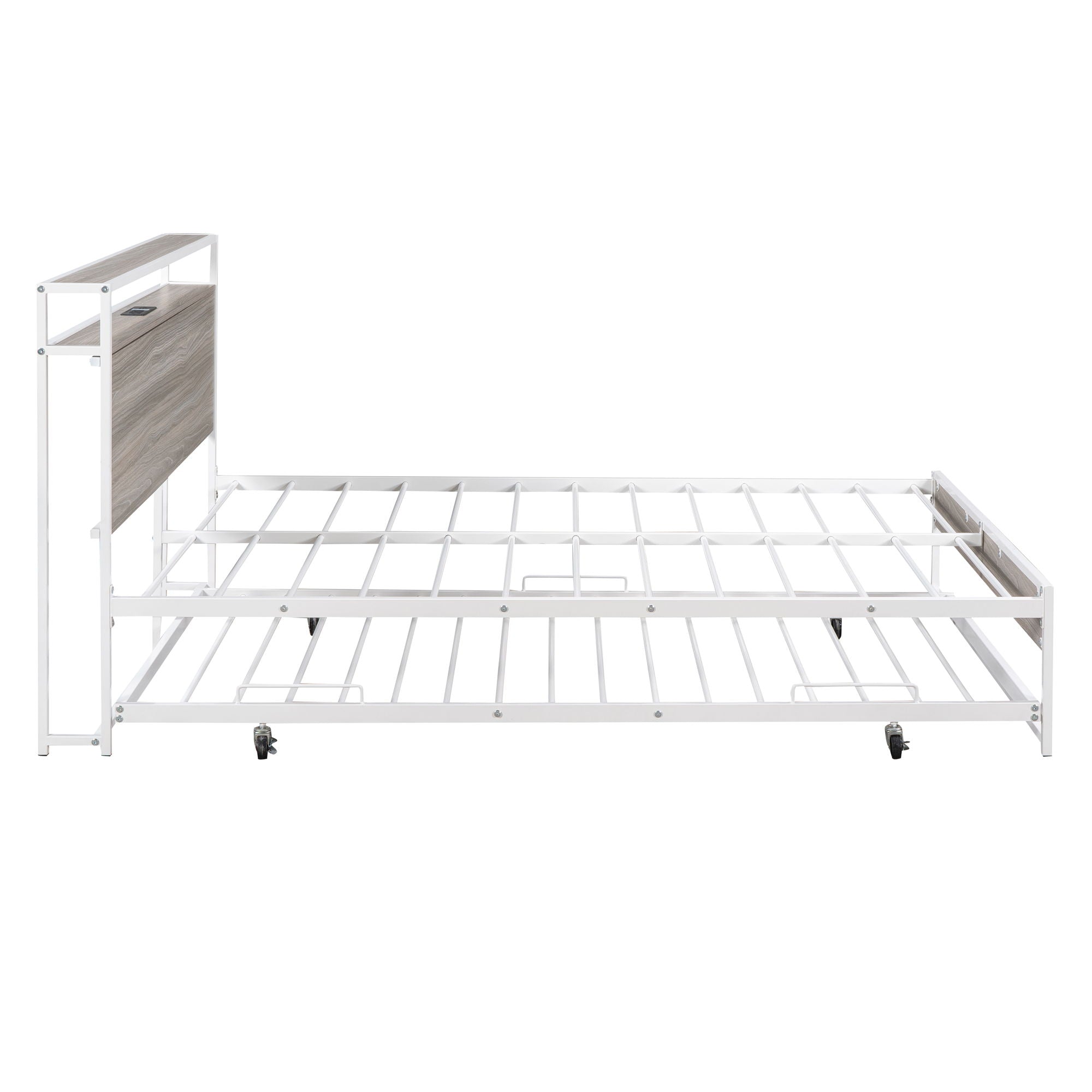 Platform Bed Frame With Trundle, USB Ports And Slat Support, No Box Spring Needed
