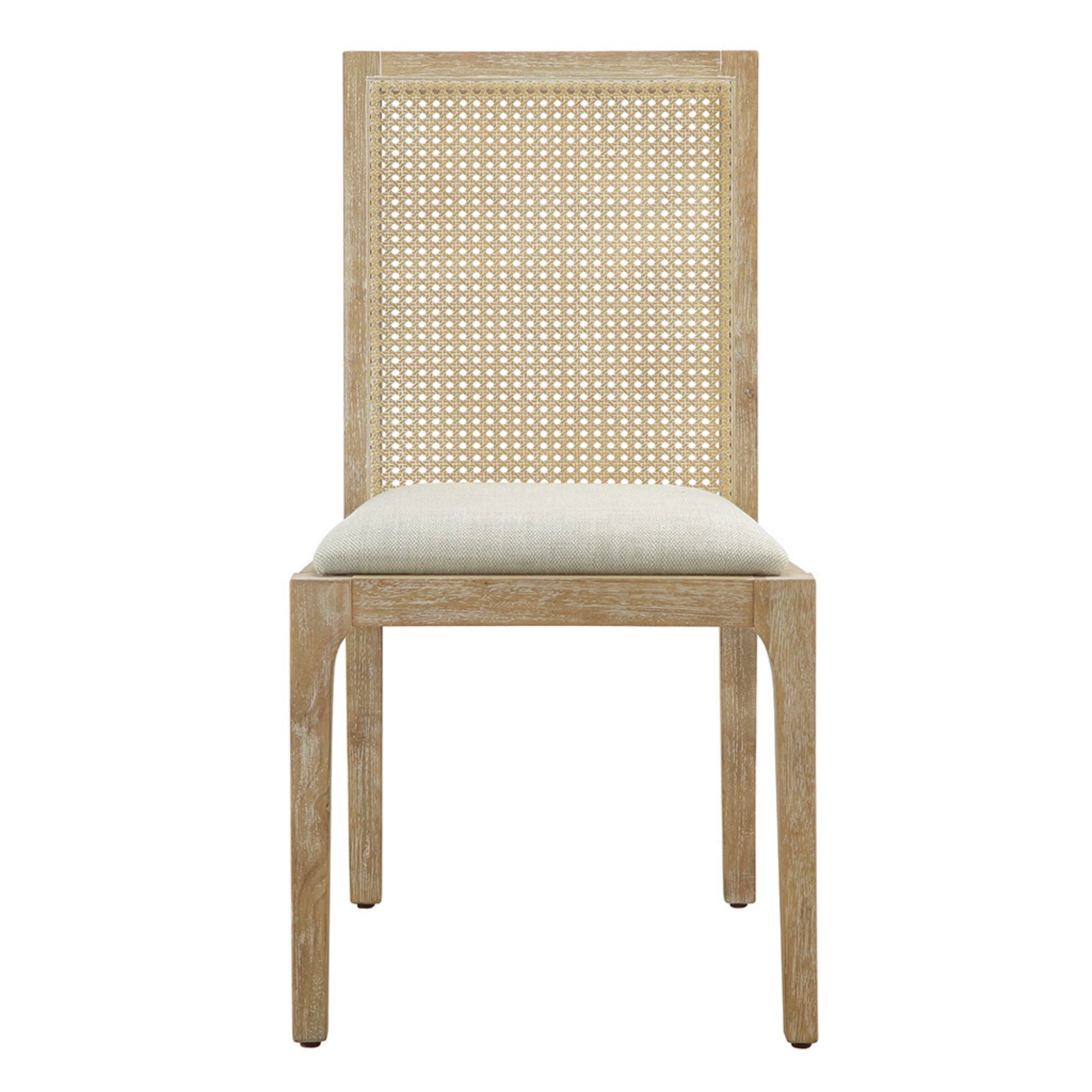 Dining Chair With Synthetic Cane Back And Upholstered Seat (Set of 2) - Natural