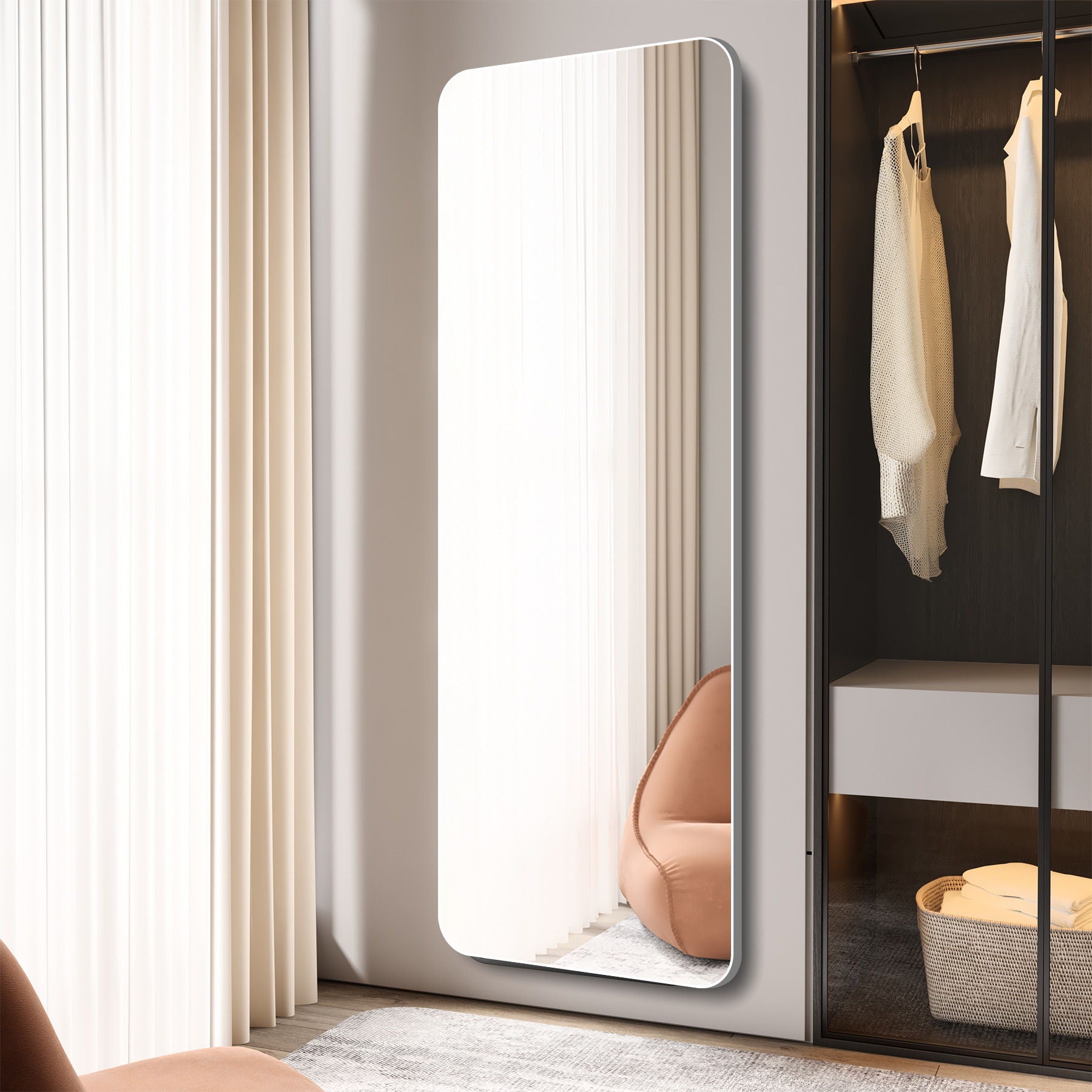 Full Body Round Corner Mirror For Living Room