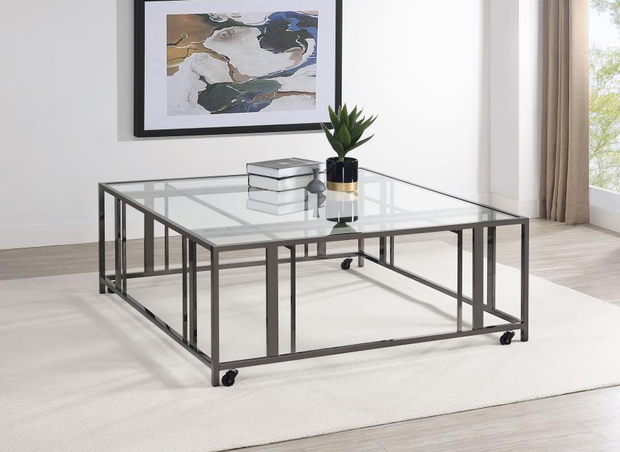 Coaster Fine Furniture Adri - Square Glass Top Coffee Table With Casters | Meri Furniture