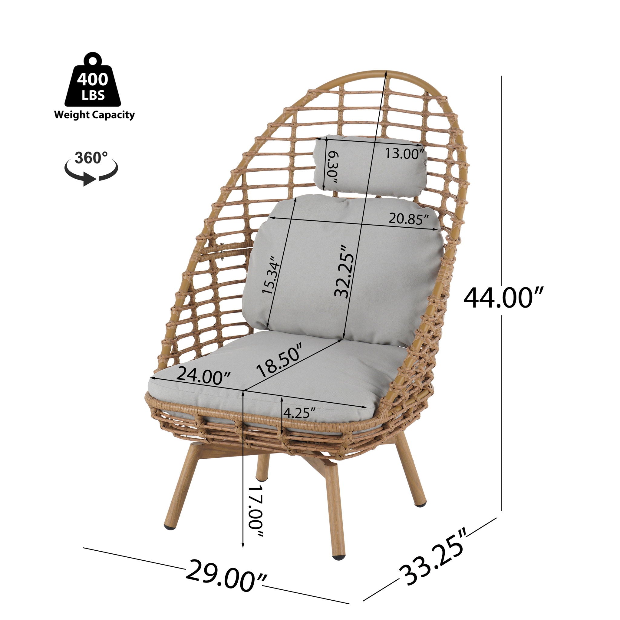 Ellis - Outdoor Wicker High Back Lounge Chair, Teak Finished Leg - Light Brown / Beige