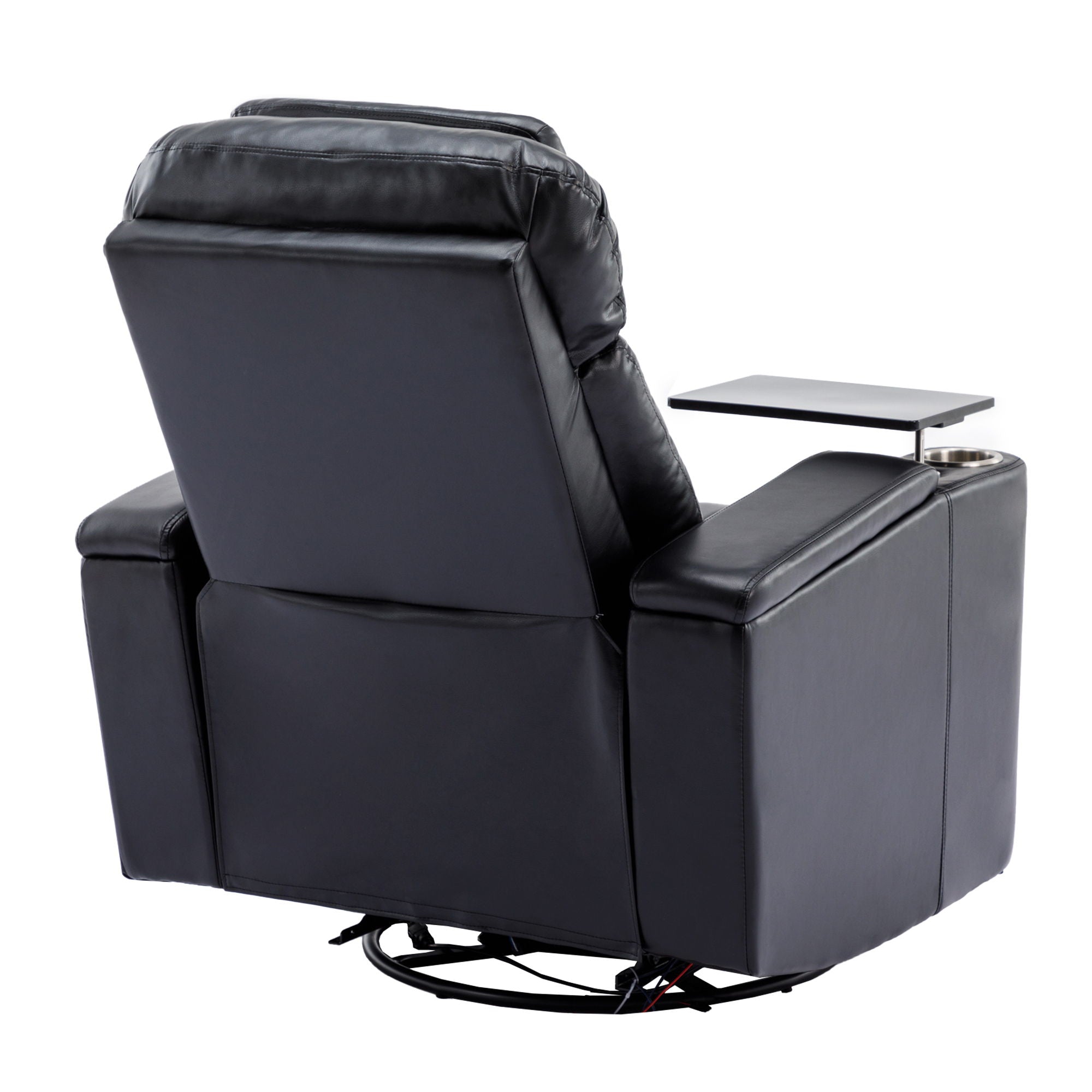 270° Power Swivel Recliner Home Theater Chair With Hidden Arm Storage, LED Light, Cup Holder, And Tray Table