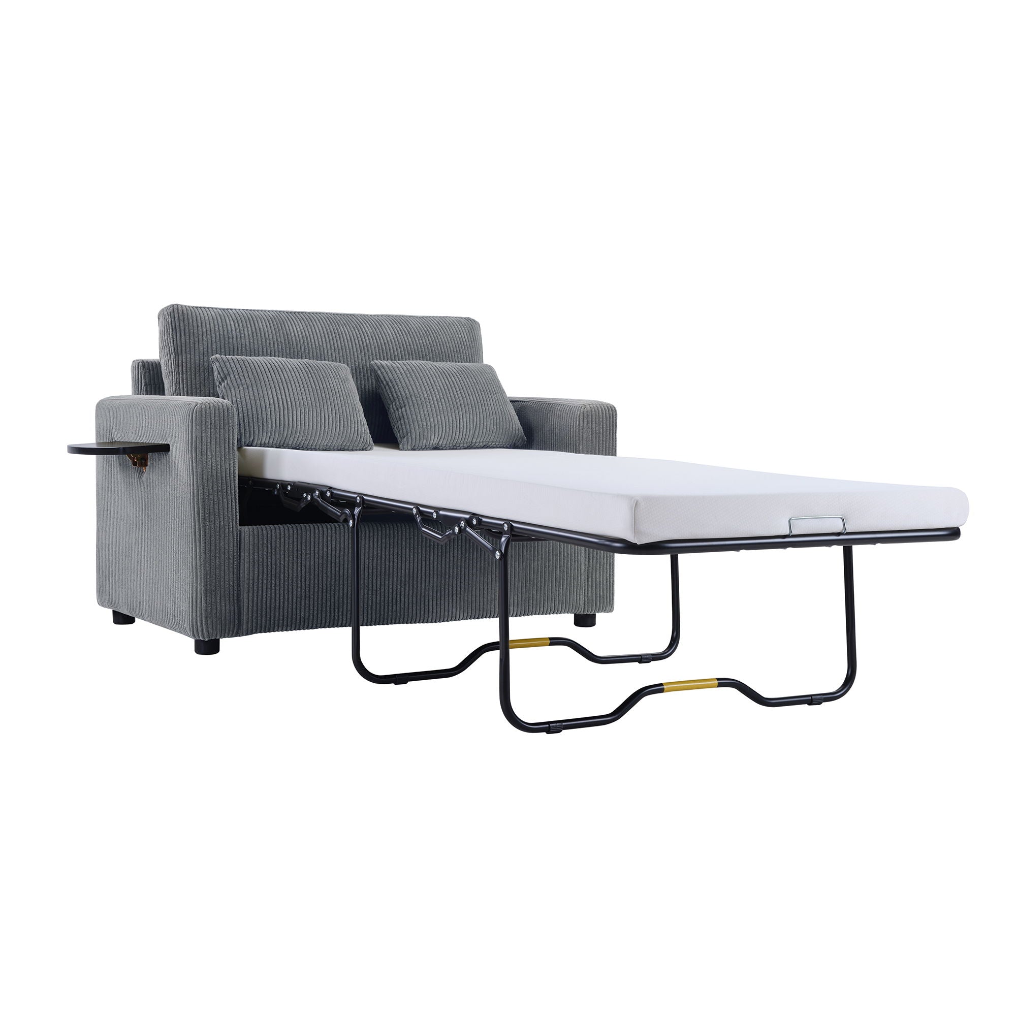 Sleeper Sofa With Foldable Mattress, USB Ports, Side Table & Storage Pocket