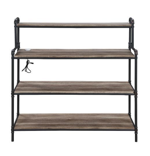 ACME Cordelia - Bookshelf - Led, Antique Oak, Sandy Black & Dark Bronze Hand-Brushed Finish | Meri Furniture