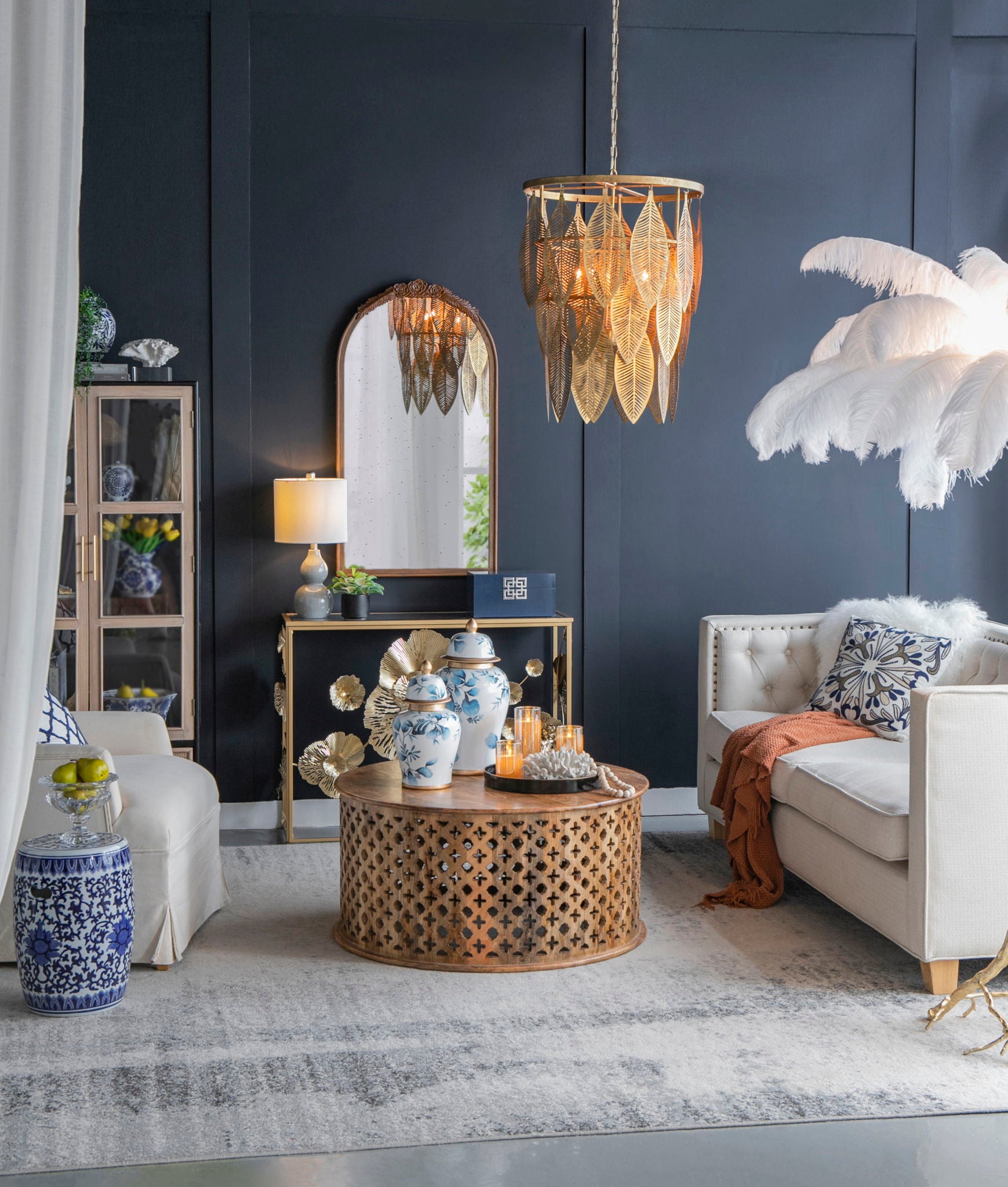 Hand Carved Rose Antique Mirror Frame, Wood Arch Mirror Wall Decor For Living Room