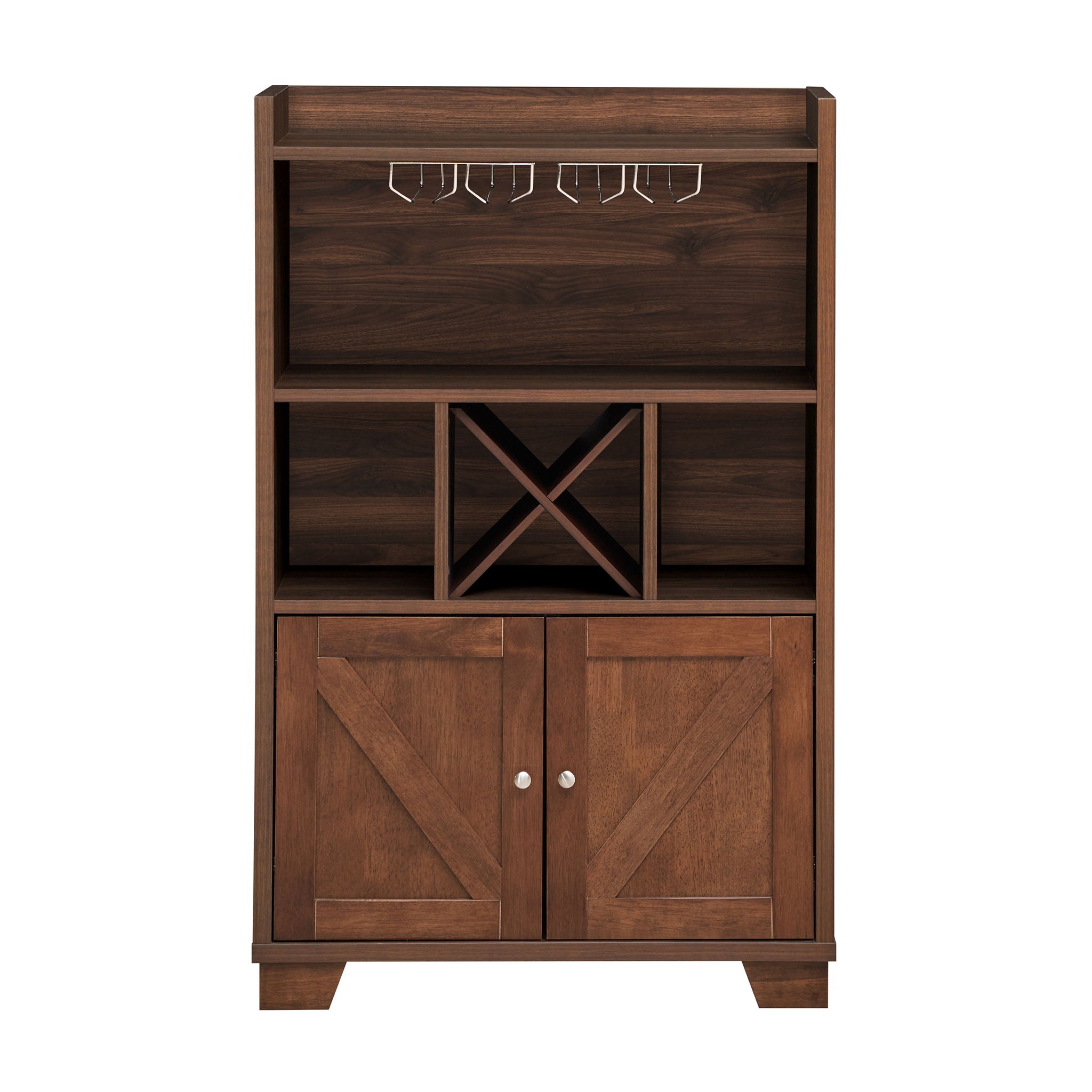 Farmhouse Style Monita Wine Cabinet With Storage Space - Walnut