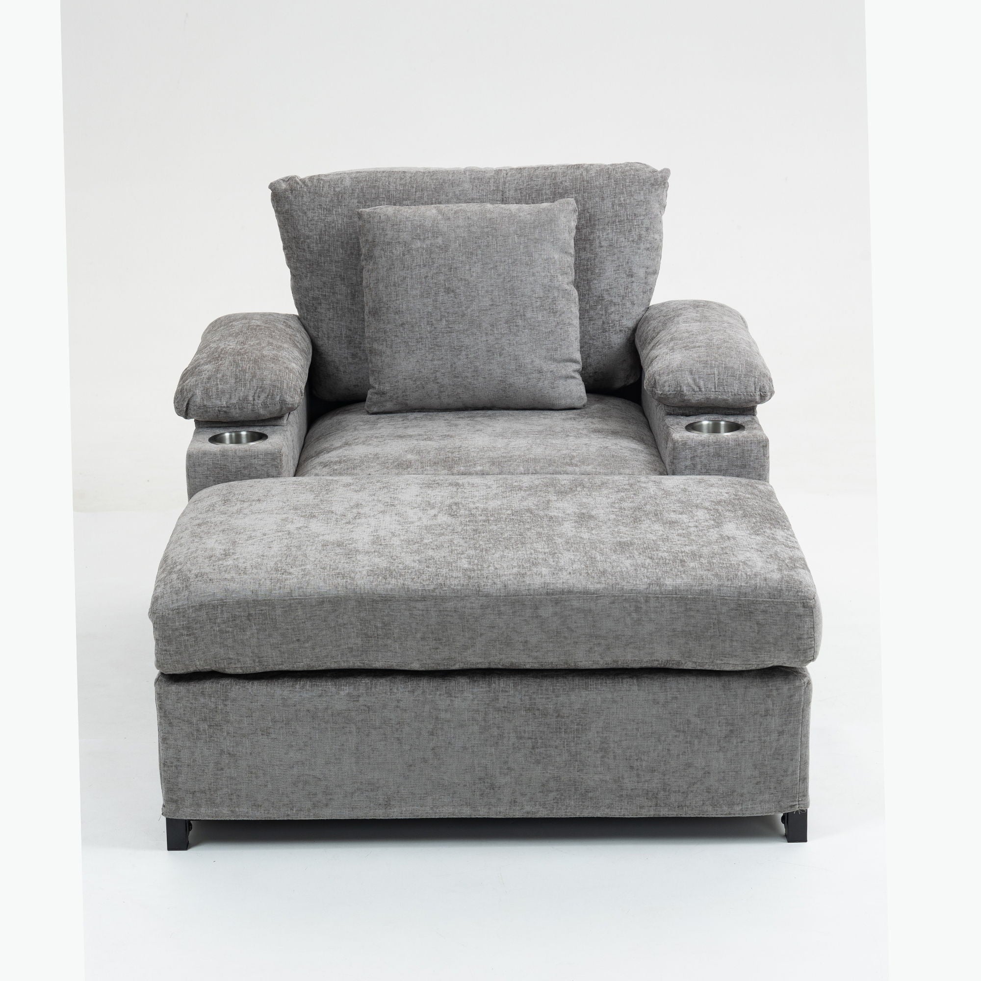 Chenille Fabric Sofa Bed With Cupholders And USB Charging Ports Chair For Living Room