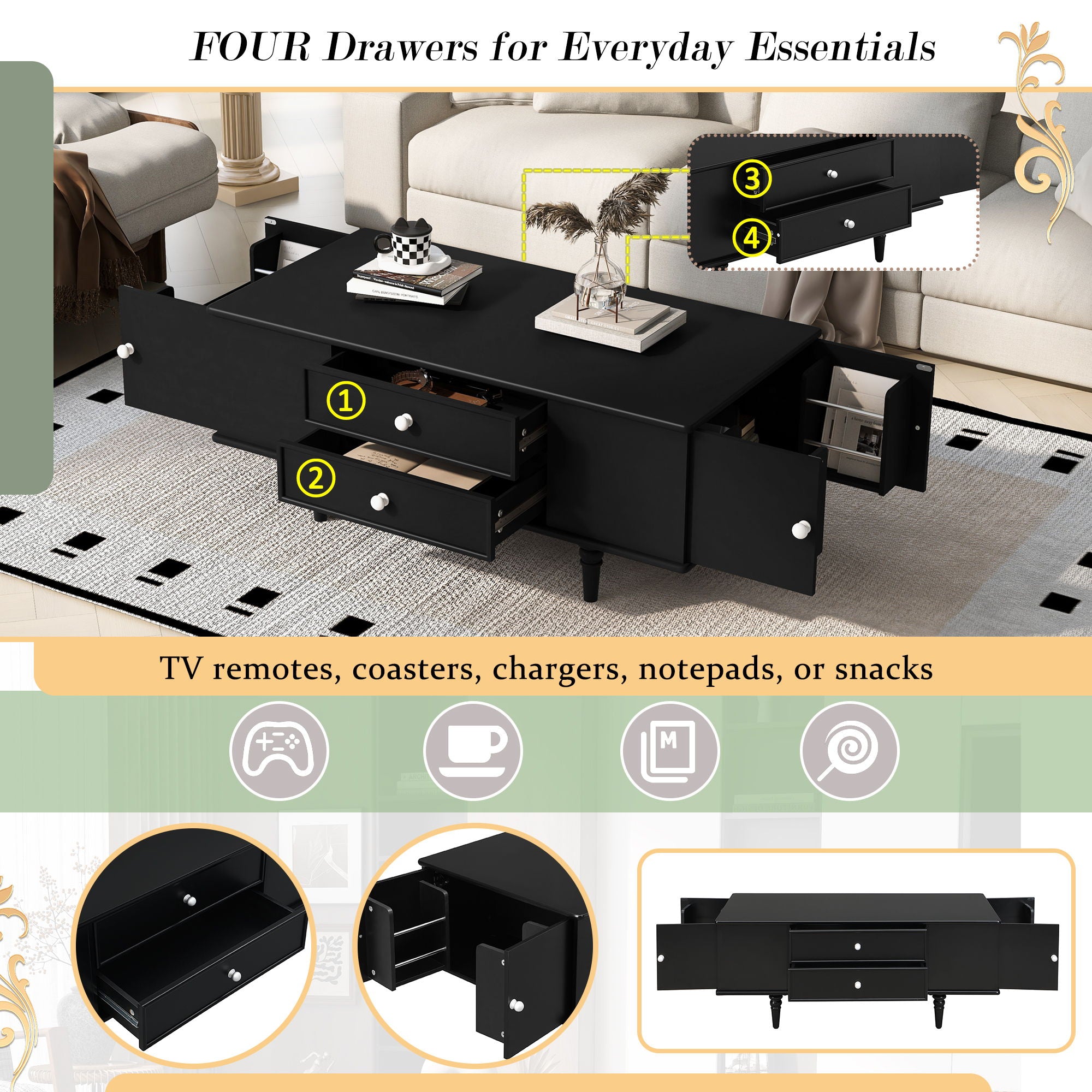 Modern Rectangle Coffee Table With Four Drawers