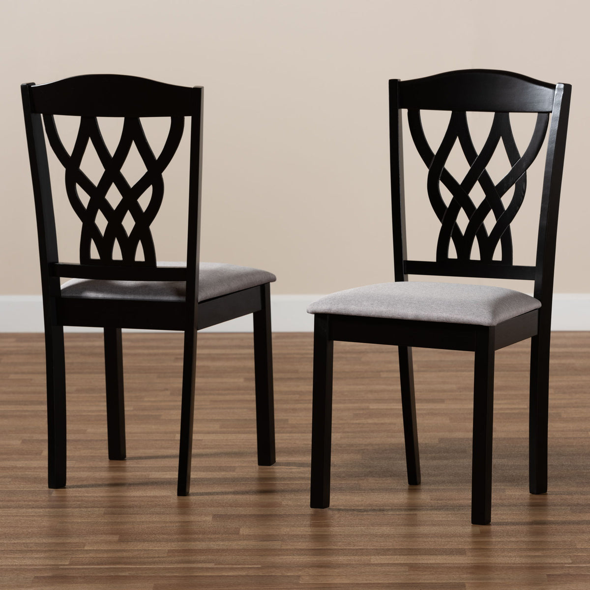 Delilah Modern and Contemporary Grey Fabric Upholstered and Dark Brown Finished Wood 2-Piece Dining Chair Set