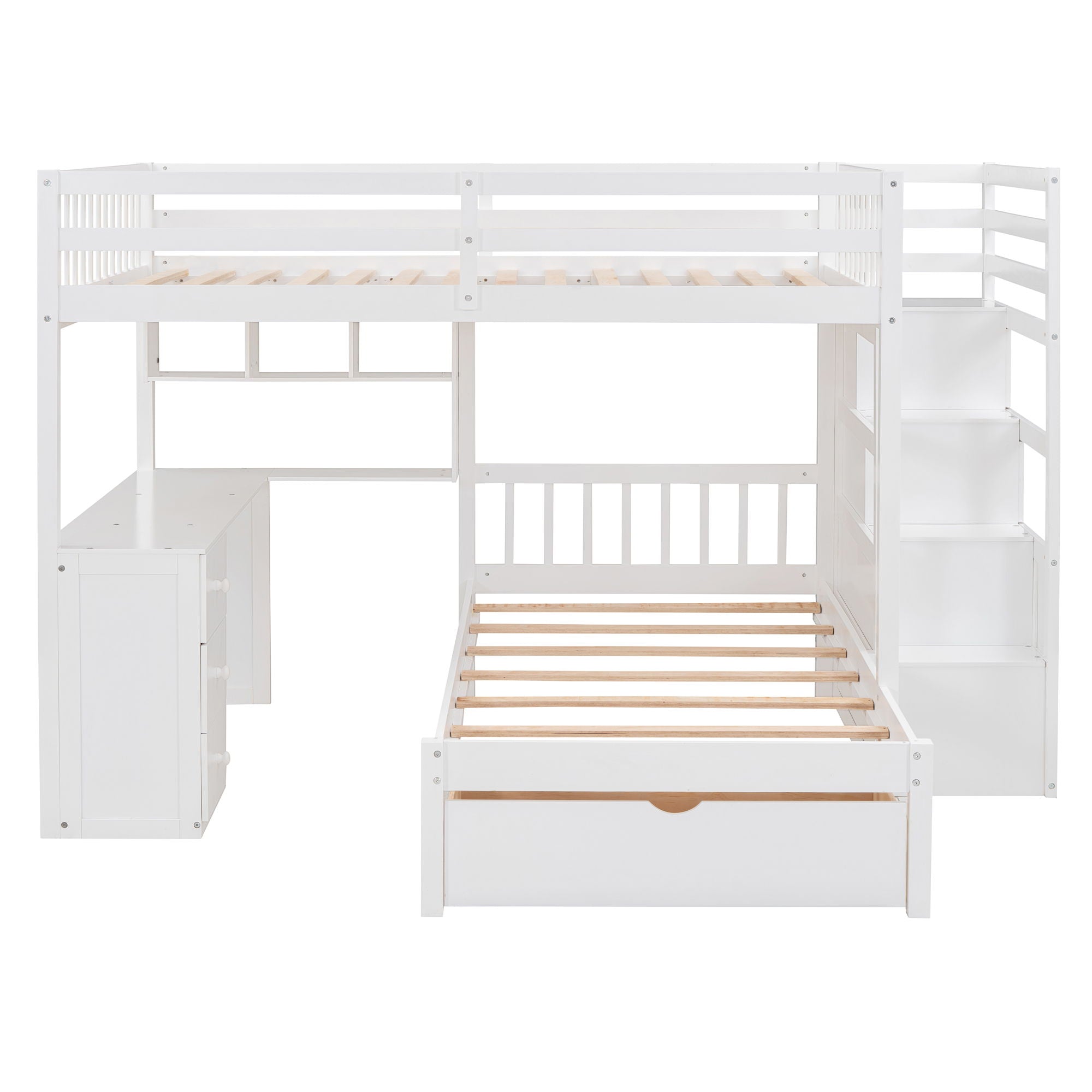 Bunk Bed With Desk, Drawers And Shelves