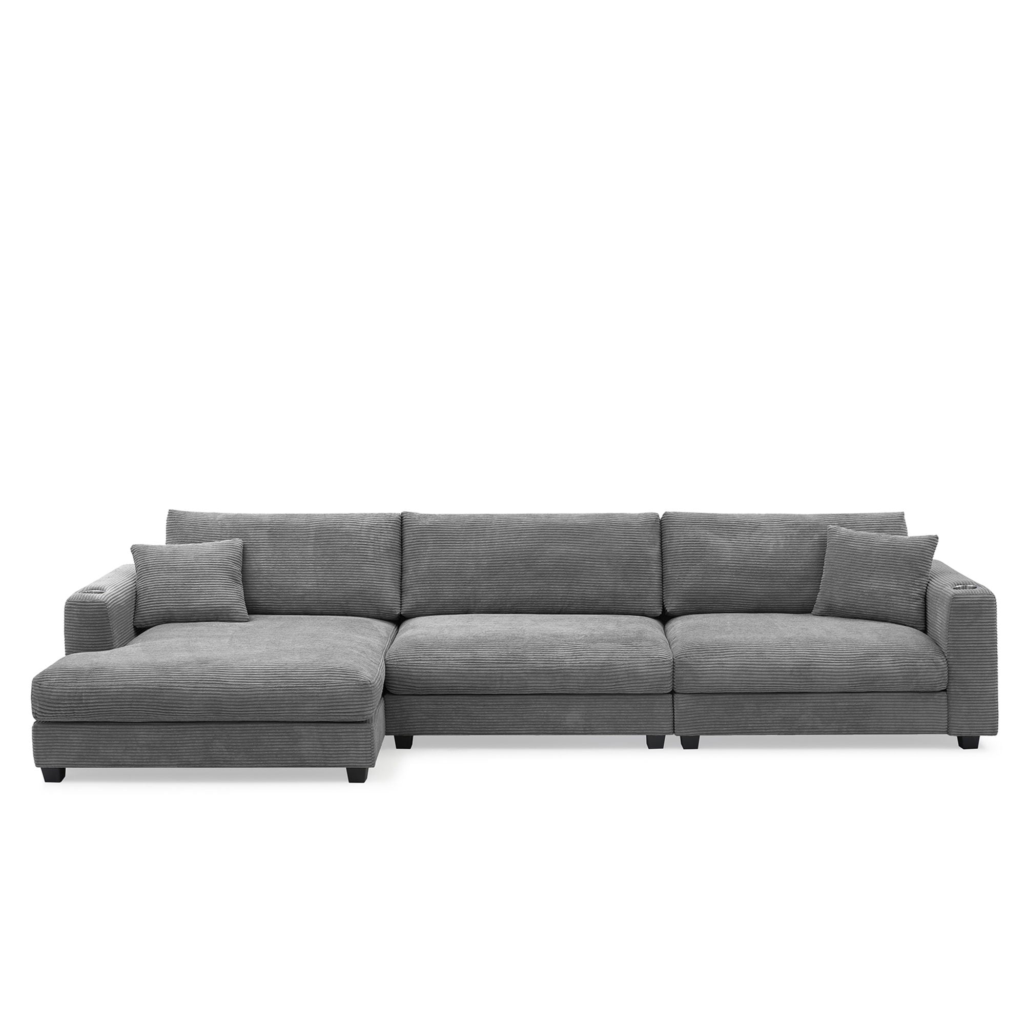 Oversized Sectional L Shaped Cloud Couch With USB Charging Port Cup Holder Deep And Wide Seat Sofa With Chaise Comfy