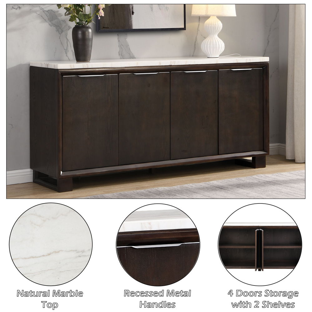 Edwyn - Server With Marble Top - Natural Marble Top & Espresso Finish