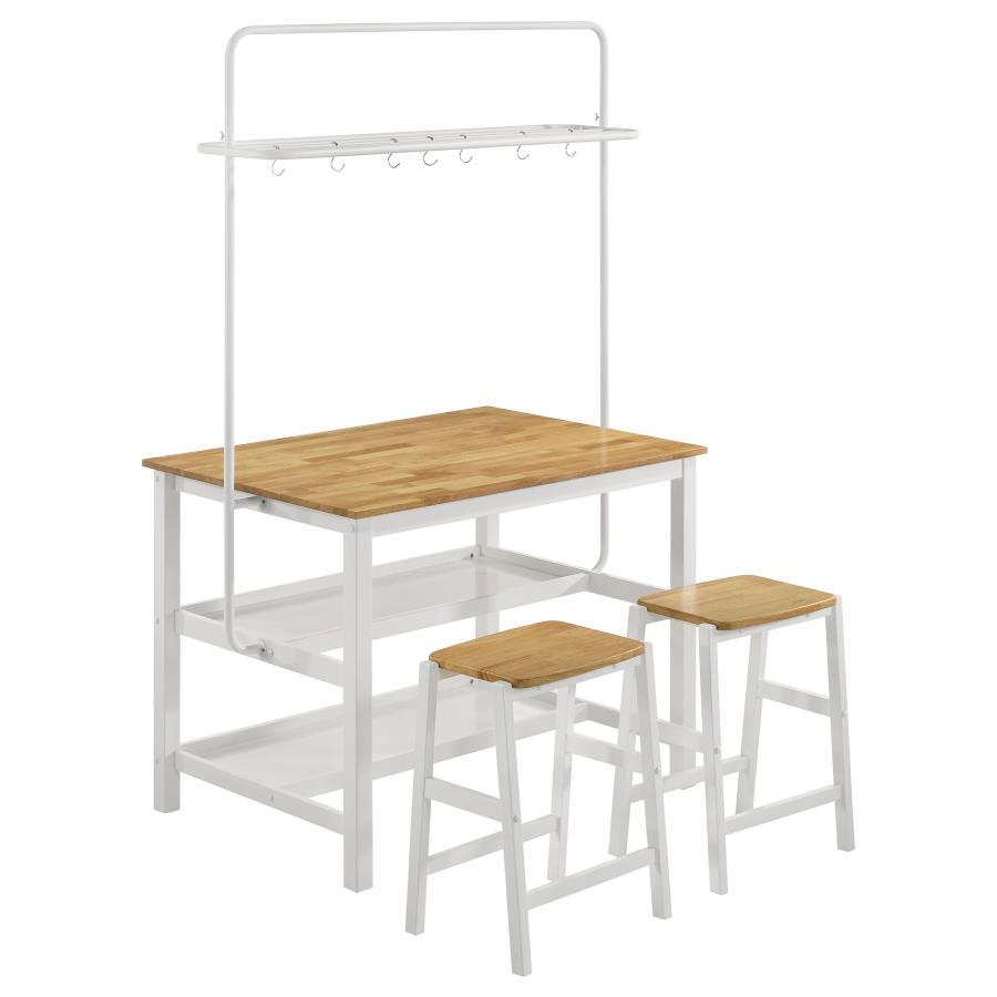 Coaster Fine Furniture Edgeworth - 3 Piece Kitchen Island Counter Height Table Set - White | Meri Furniture