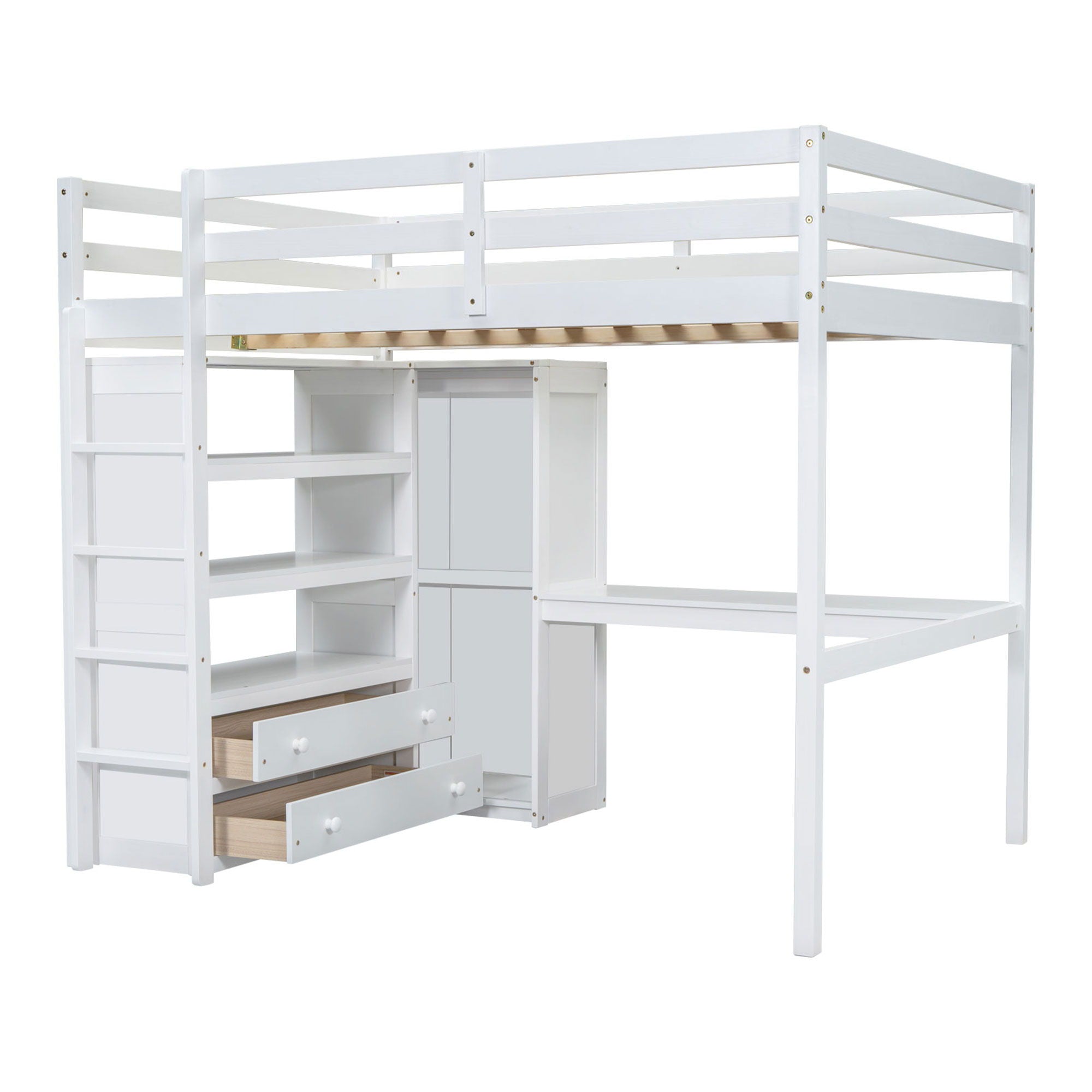 Loft Bed With Built In Wardrobe, Desk, Shelves And Drawers