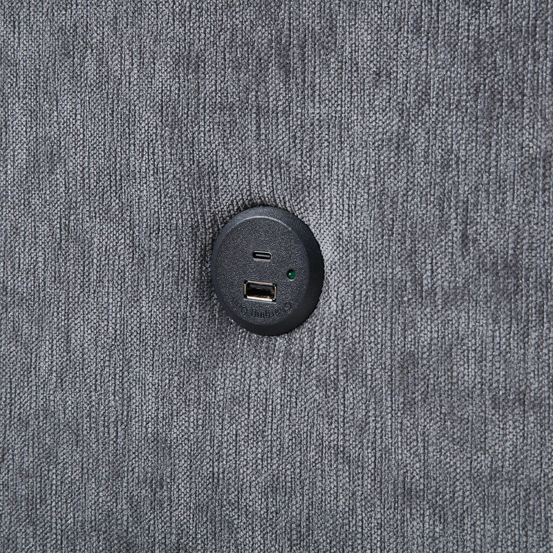 Emmy 89"W Dark Gray Fabric Sleeper Sectional Sofa with Reversible Storage Chaise, USB & USB-C Charging Ports, Cupholders, Pillows