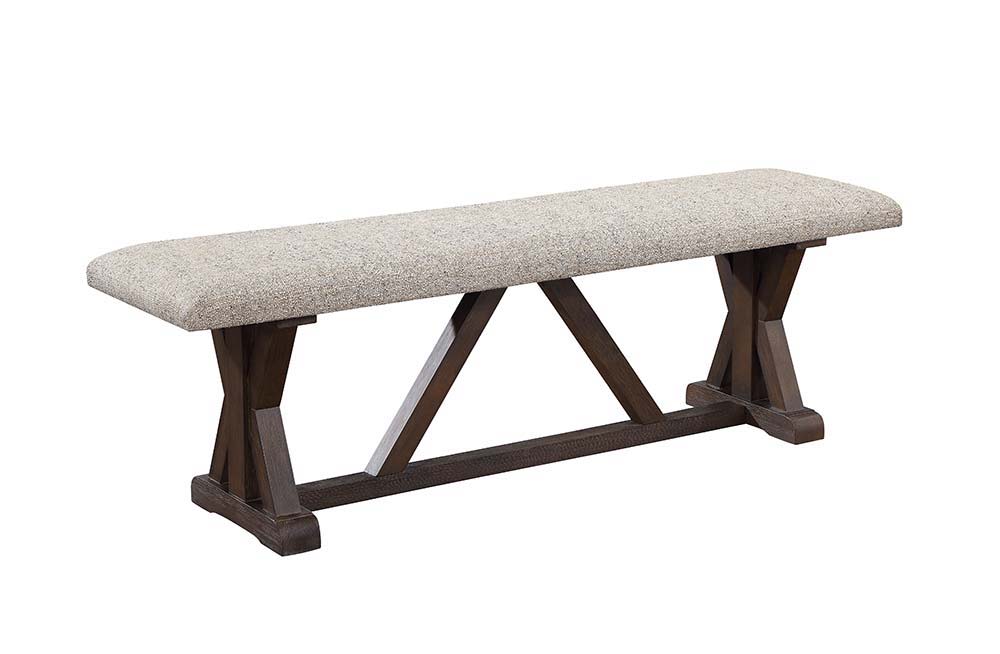 ACME Pascaline - Bench - Gray Fabric, Rustic Brown & Oak Finish | Meri Furniture