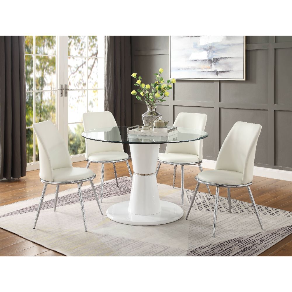 ACME Kavi - Dining Table - Clear Glass & White High Gloss | Meri Furniture