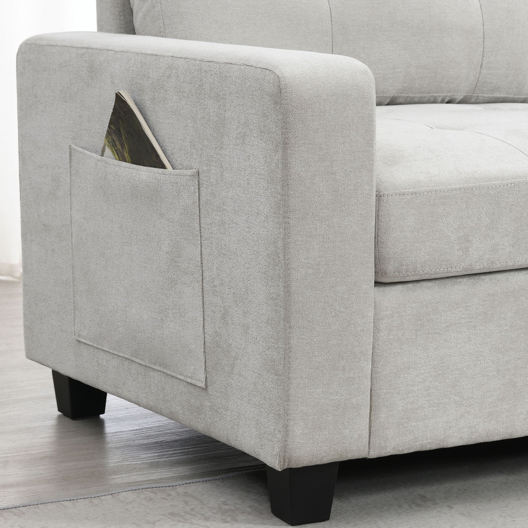 Sectional With Acrylic Table Top U Shaped Couch Set With 2 Consoles USB Charger, Storage Drawers And Pockets Movable Ottoman Tufted Sofa