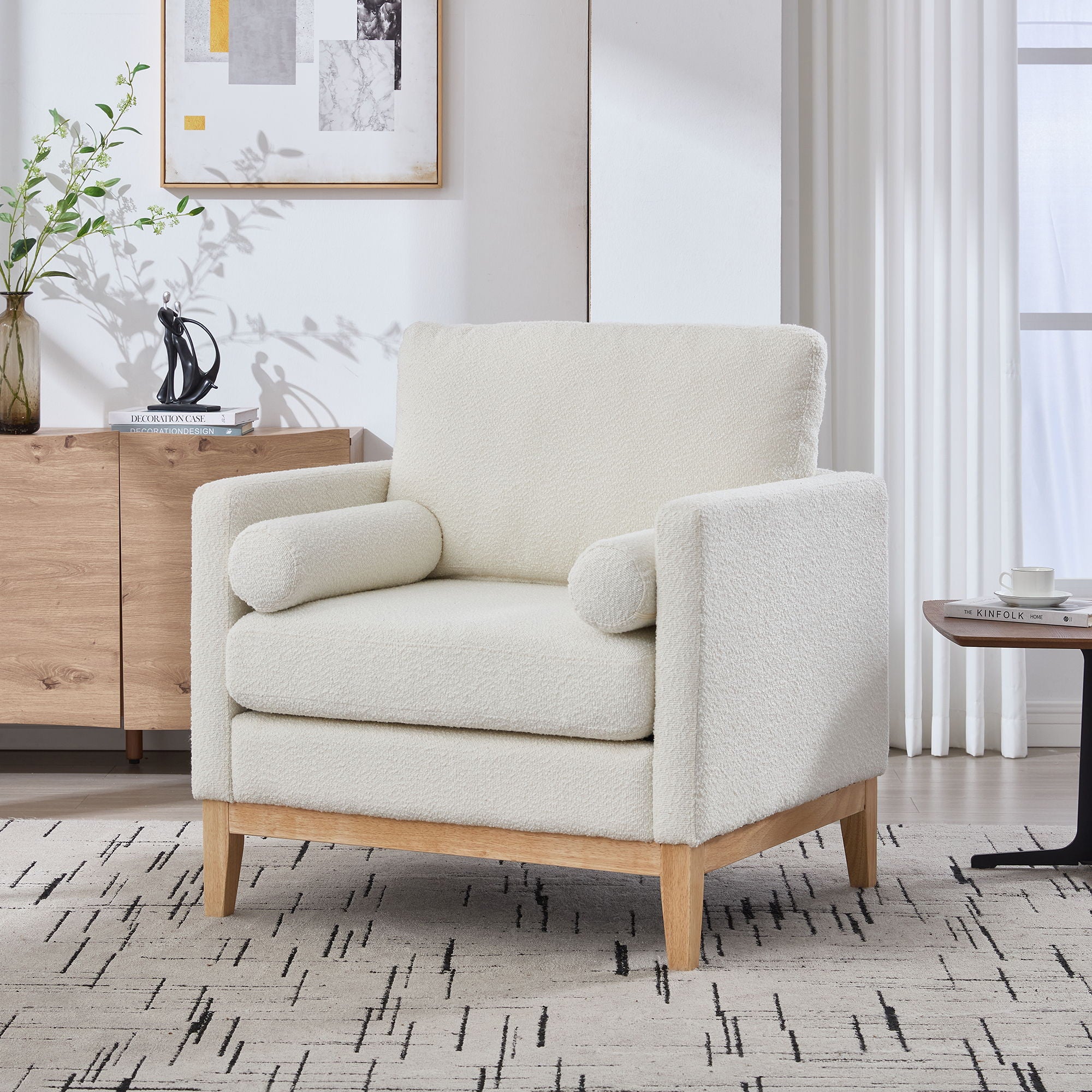 Wide Modern Performance Accent Chair With Natural Legs